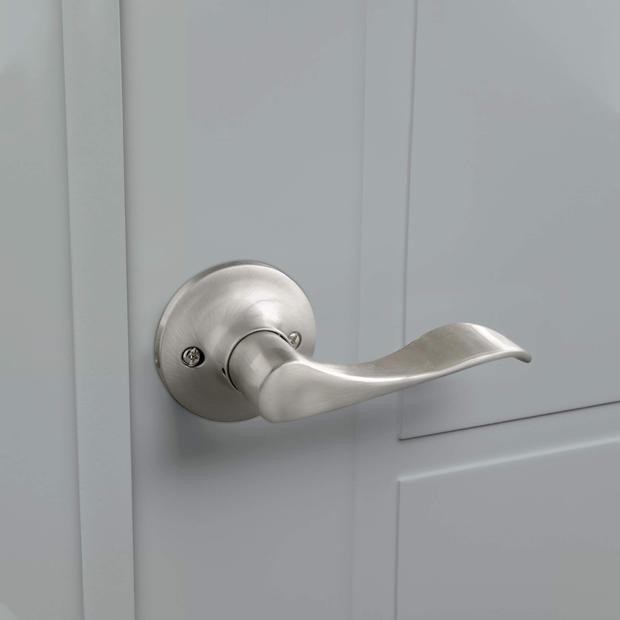Design House 190777 Stratford 6-Way Universal Passage Hall and Closet Door Lever Set in Satin Nickel - 6 Pack for Bedroom, Bathroom & Interior Doors