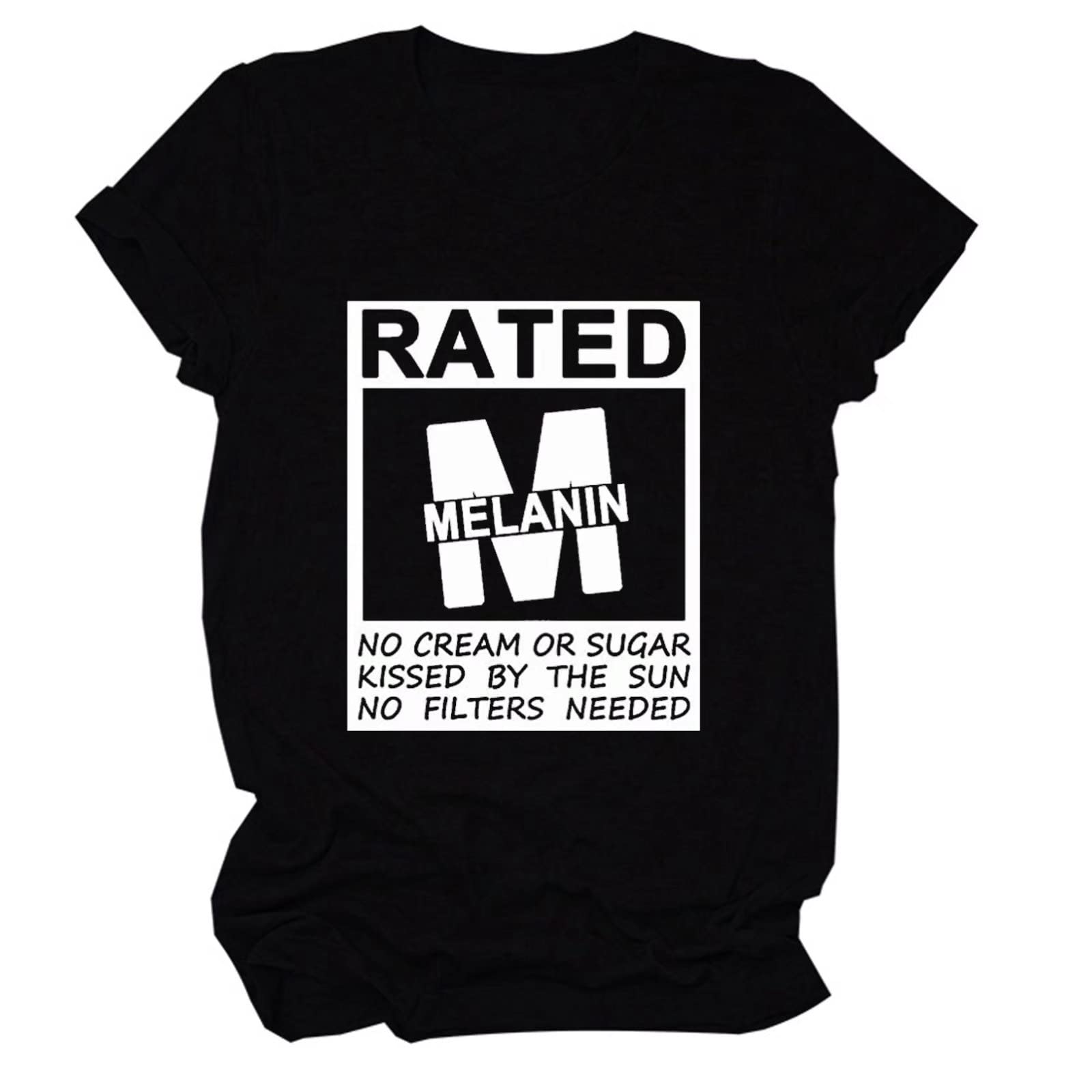 Funny Melanin T-Shirts for Women - Not Cream or Sugar Graphic Tee, Cute Short Sleeve Cotton Top - Perfect for Casual Wear, Street Style & Black Pride Events