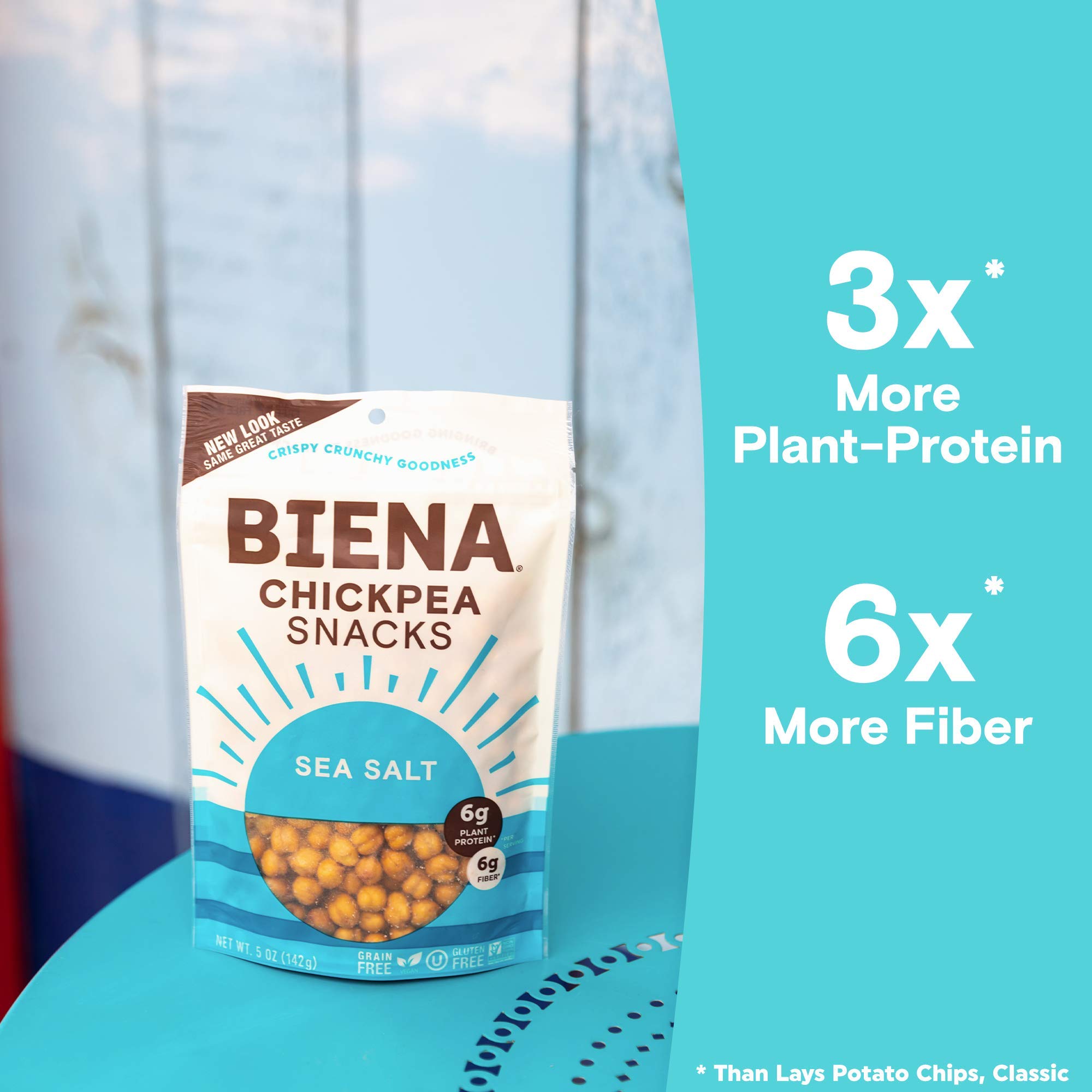 BIENA Chickpea Snacks, Sea Salt - Gluten Free, Vegan, Dairy Free, Plant Based Protein (5 oz Bag) | Healthy Crunchy Snack for Work, School & Travel