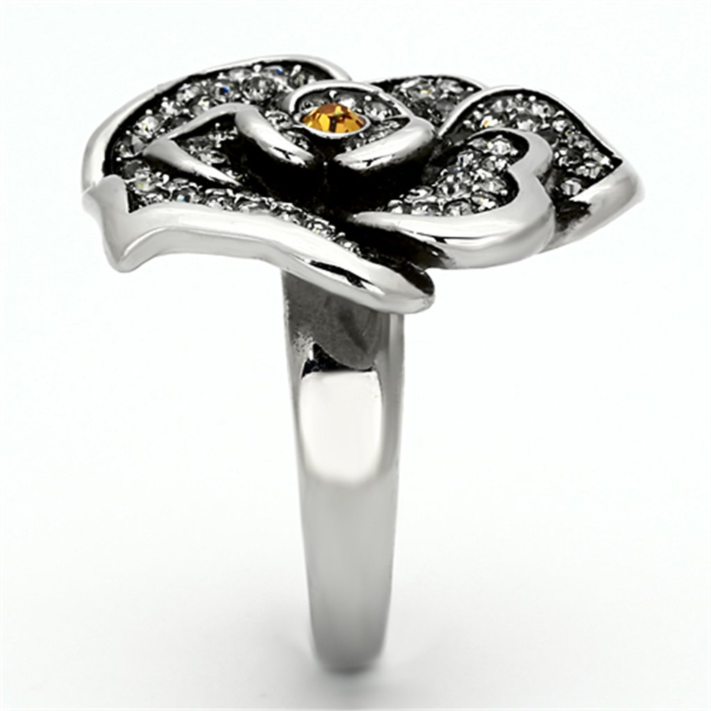 Elegant Women's Floral Rose Champagne Crystal Pave Cocktail Ring - Perfect for Evening Parties, Weddings & Special Occasions