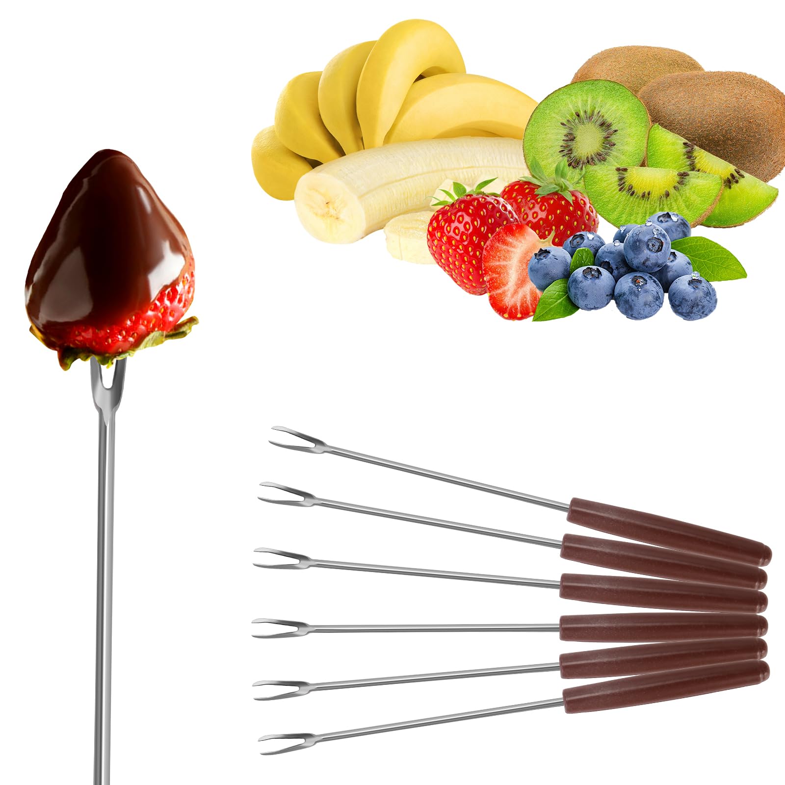 Electric Chocolate Fondue Pot Set with 3-Section Serving Tray & 6 Dipping Forks - Professional Melting Pot for Chocolate, Cheese & Candy - Perfect for Christmas Parties, Housewarming Gifts & Family Gatherings (Brown)