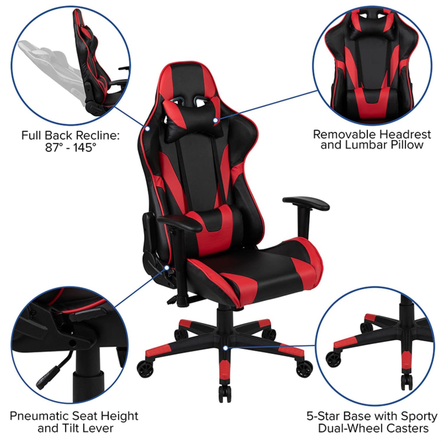 Flash Furniture Optis Black Gaming Desk & Red/Black Reclining Gaming Chair Set with Cup Holder, Headphone Hook & Monitor Stand - Ergonomic PC Gaming Setup for Home Office, Streaming & Esports