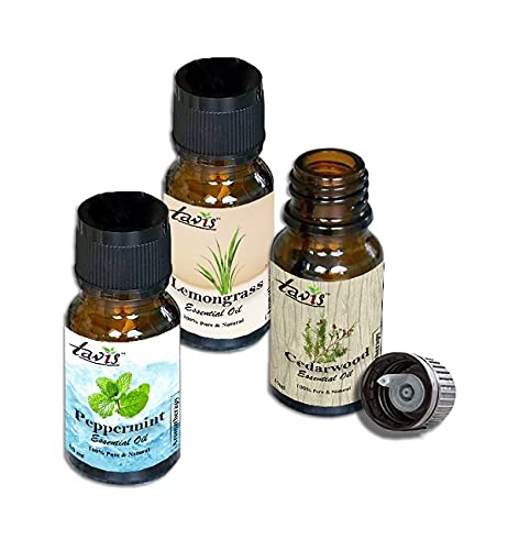 Pure Tavis Lemongrass Oil, Cedarwood Oil & Peppermint Oil Essential Oils Set - 100% Natural for Aromatherapy, Diffuser, Massage & Skin Care
