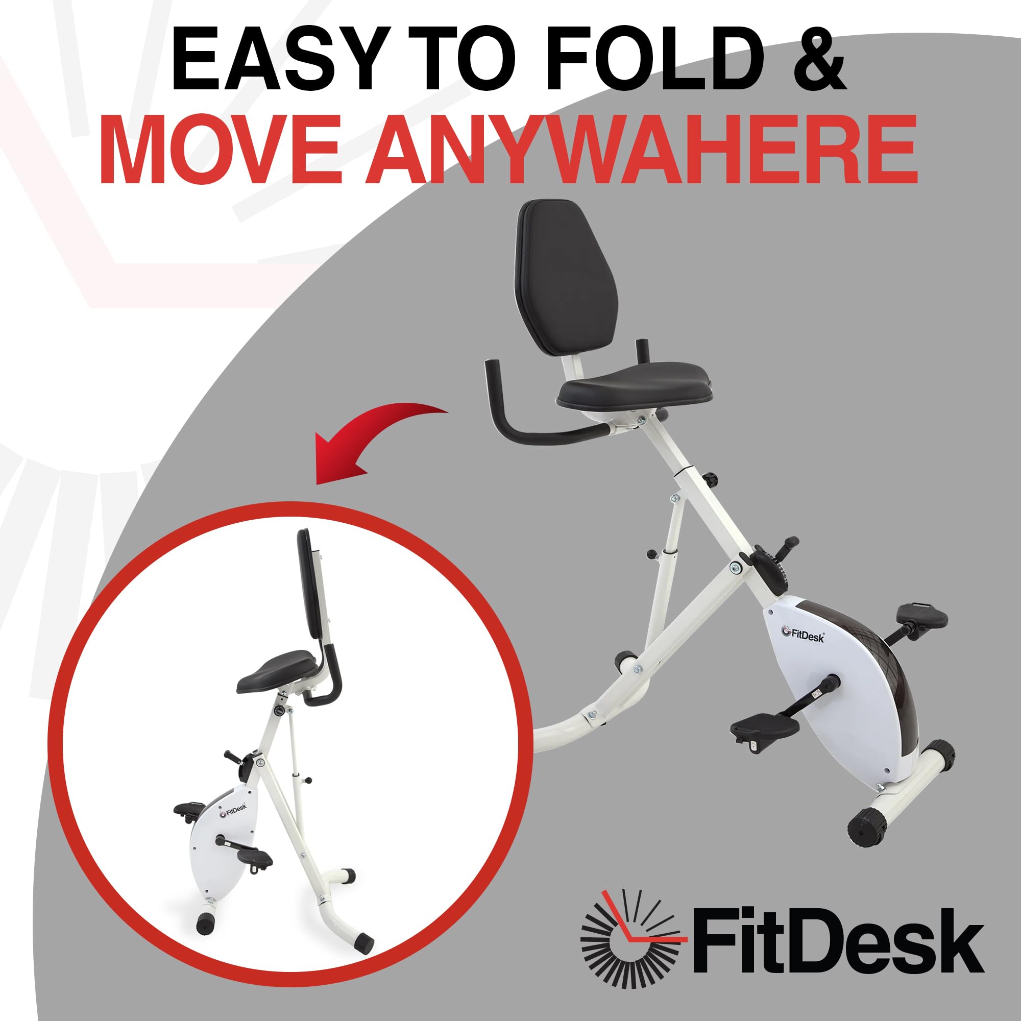 FitDesk Standing Desk Bike - Adjustable Height Exercise Bike with 8 Resistance Levels, Digital Performance Meter, Foldable Design (Supports 242 lbs) - White | Home Office Workstation & Indoor Cycling Machine for Fitness, Productivity & Active Sitting