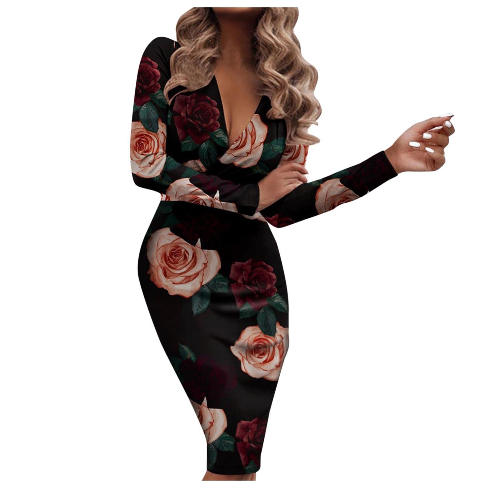 Sexy Women's V-Neck Bodycon Dress - Long Sleeve Backless Club Party Dress for Night Out, Date Night & Special Occasions