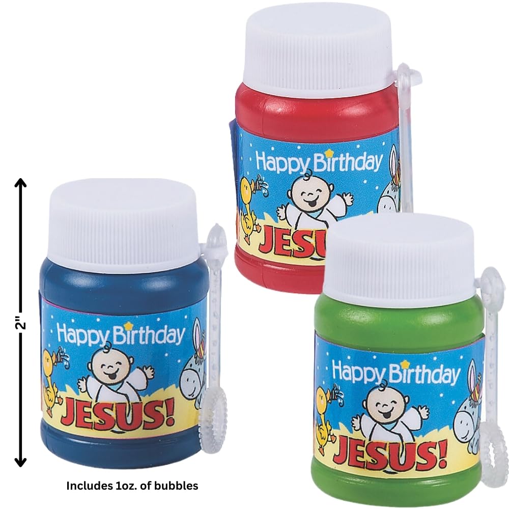 12 Pack Happy Birthday Jesus Bubble Bottles for Christmas - Fun Party Favors for Kids, Holiday Celebrations & Festive Gatherings