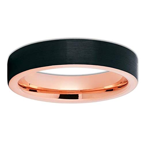 5mm Rose Gold Tungsten Wedding Band for Men & Women - Comfort Fit Black Tungsten Ring - Perfect for Anniversaries, Engagements & Everyday Wear