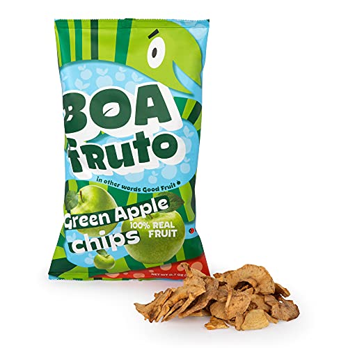 Gourmanity Boa Fruto Green Apple Fruit Chips - Pack of 8 (2.1 Oz) | 100% Natural Kosher Dried Fruit Snacks | Healthy Vegan Gluten-Free Snack for Kids & Adults | Perfect for Lunchboxes, Hiking & On-the-Go Snacking