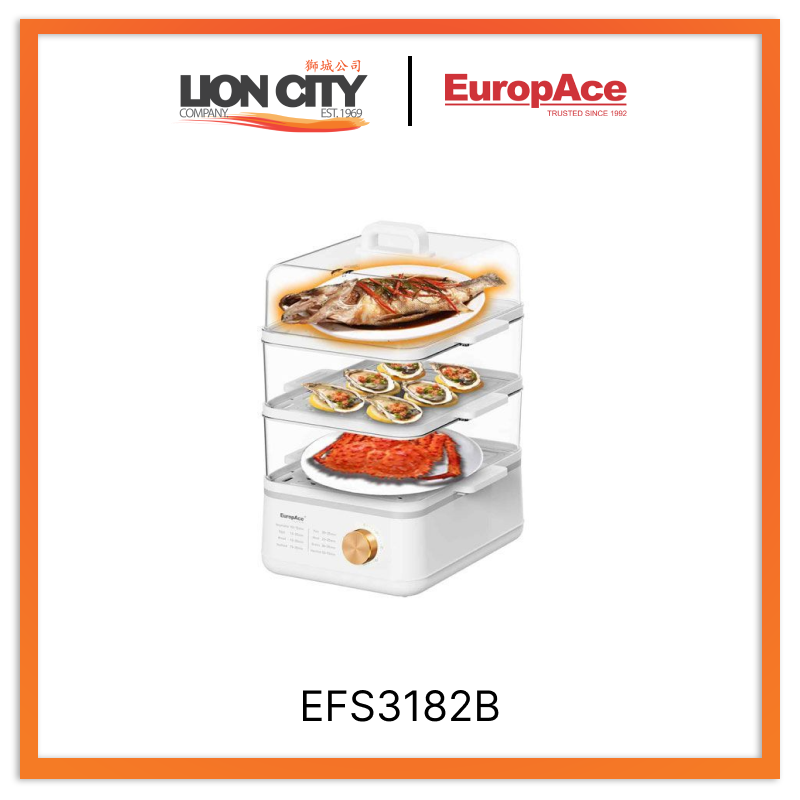 Europace EFS3182B 3-Tier Stainless Steel Food Steamer - Electric Rice Cooker & Vegetable Steamer for Healthy Cooking - Perfect for Meal Prep, Dumplings & Family Dinners