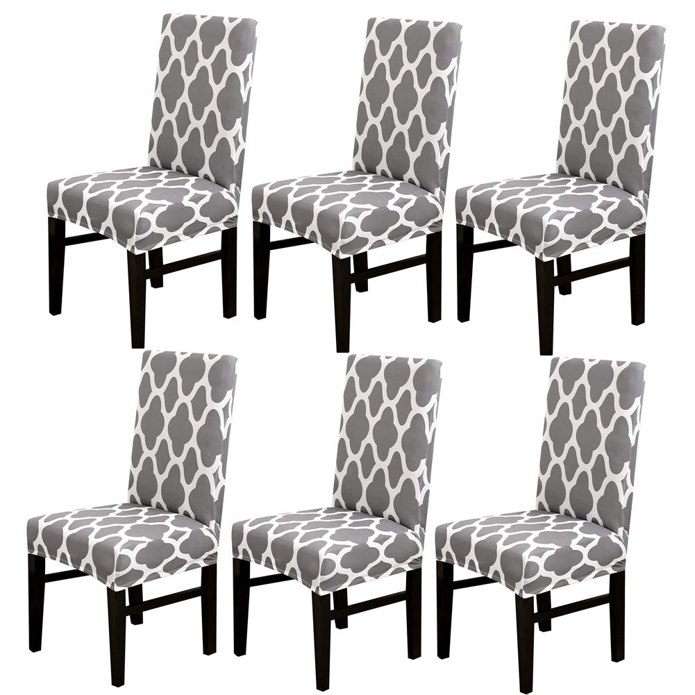 TOPCHANCES Stretch Dining Chair Slipcovers - 6 Pack Washable Furniture Protector Covers for Dining Room, Hotel & Banquet Events (Gray) | Durable & Removable Seat Covers for Home & Commercial Use