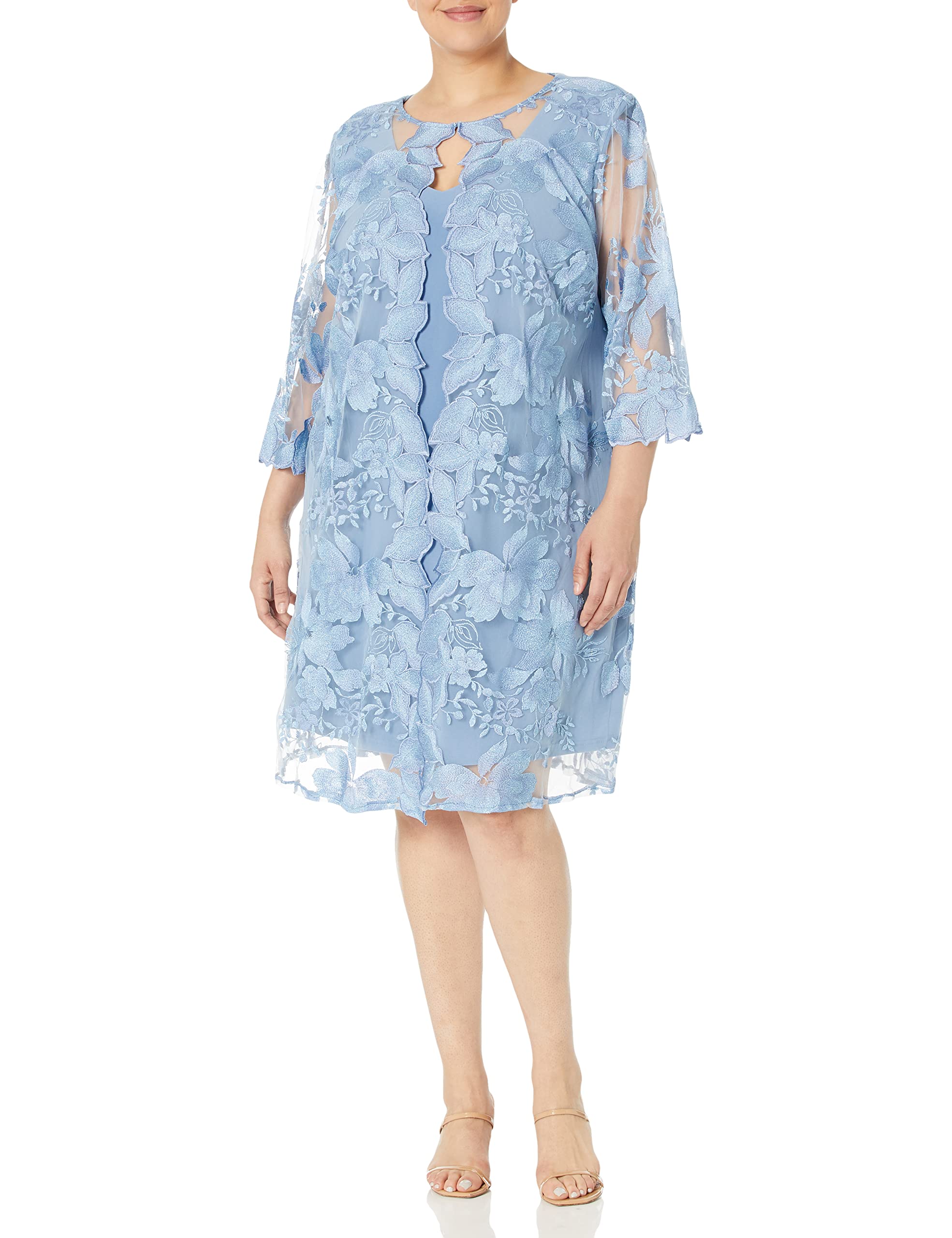 Alex Evenings Women's Plus Size Midi Scoop Neck Shift Dress with Jacket - Elegant Formal Wear for Weddings, Parties & Special Occasions