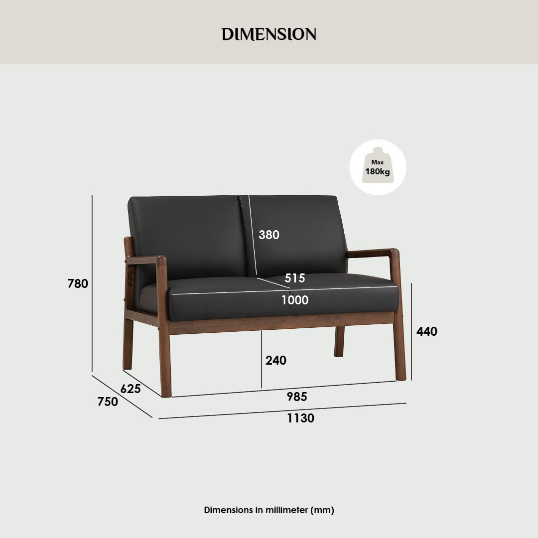 Premium 2-Seater Lounge Chair - Modern Black & Walnut Wood Accent - Perfect for Living Room, Patio, or Office Relaxation