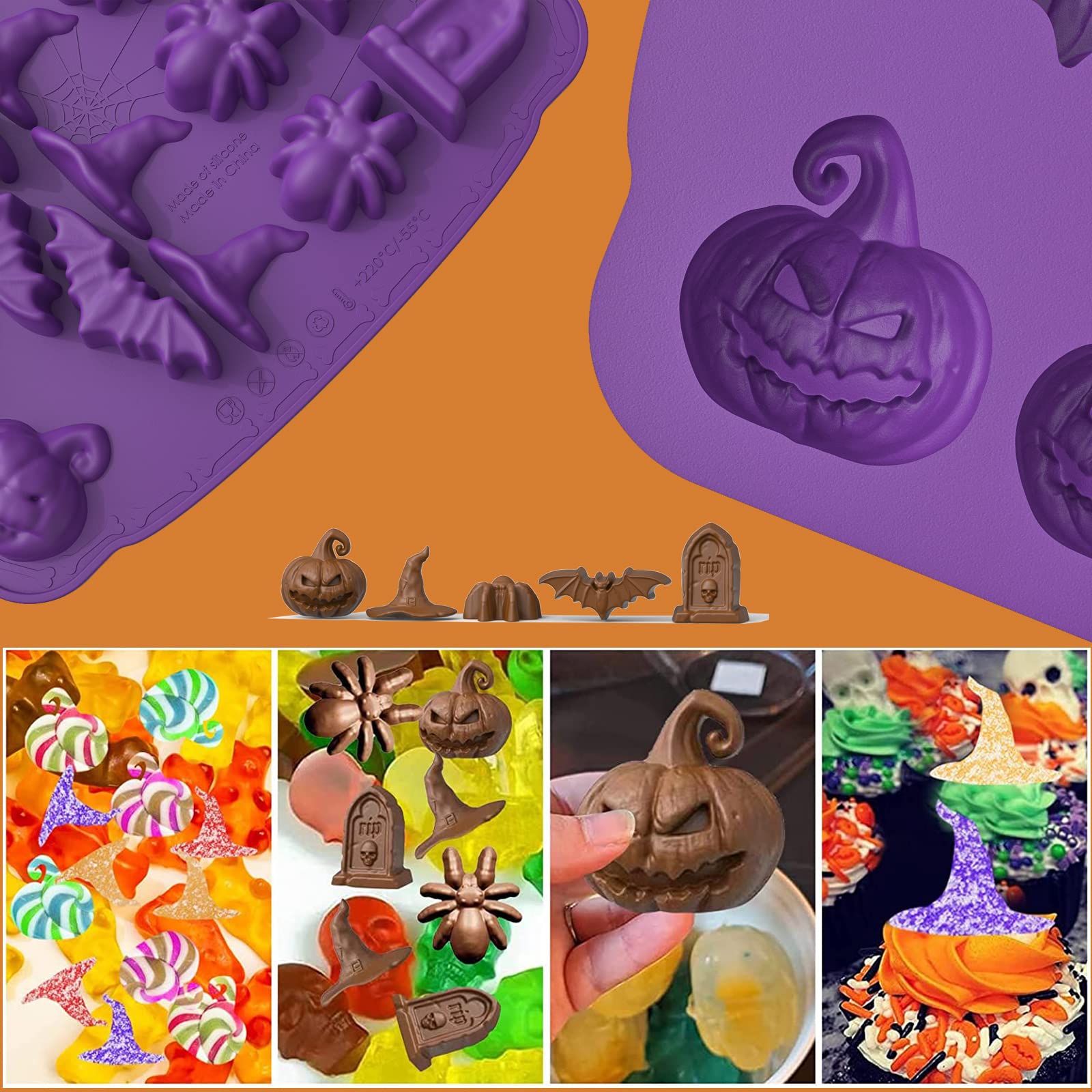 5-in-1 Halloween Silicone Candy Mold Set for Gummies, Chocolates & Jello - Reusable Baking Molds for DIY Halloween Treats, Cupcakes & Party Desserts (2 Pack) - Perfect for Halloween Parties, Home Baking & Holiday Gift Making