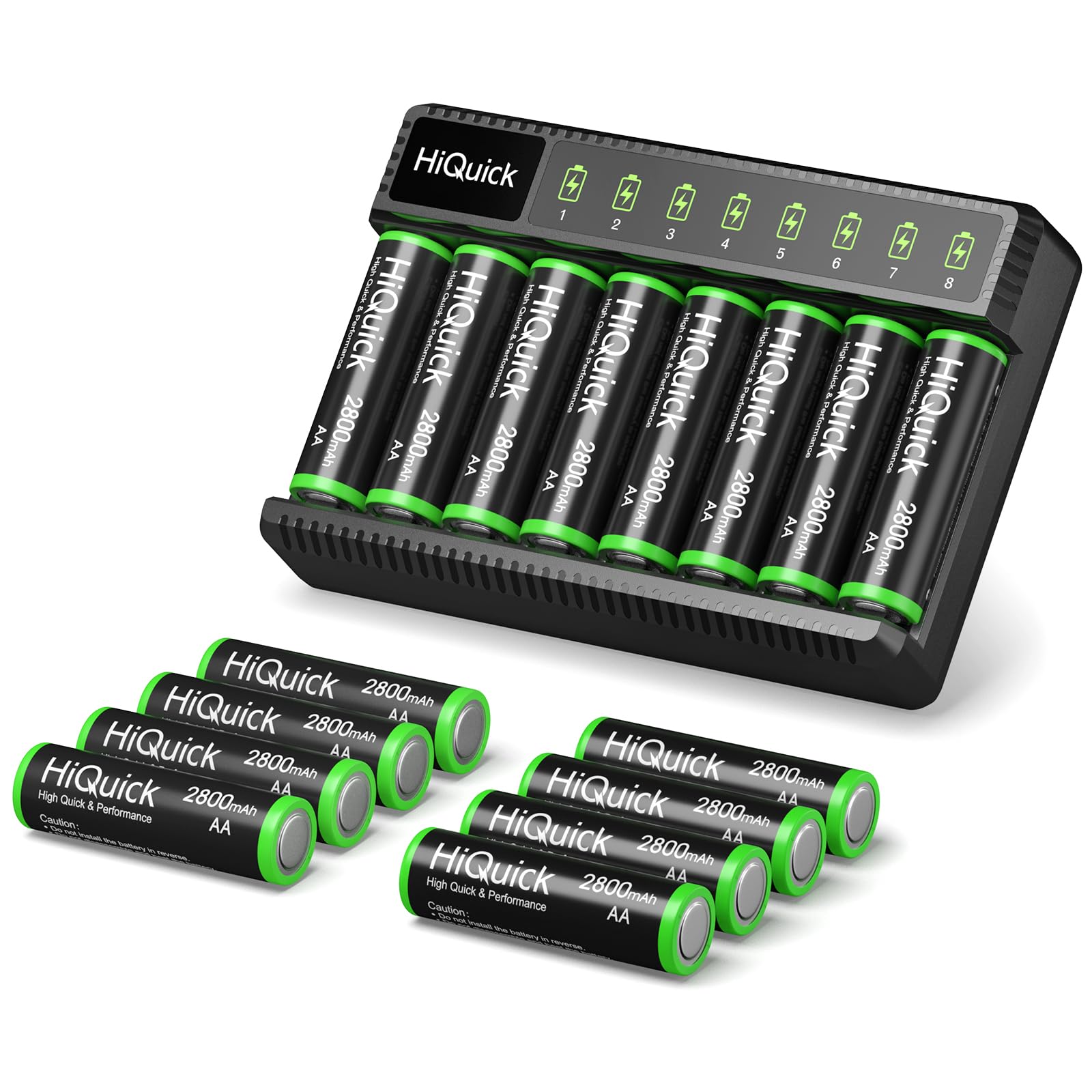 HiQuick 8 Bay Smart Battery Charger for AA & AAA Rechargeable Batteries - Fast Charging with LCD Display - Perfect for Cameras, Toys, Flashlights & Home Electronics