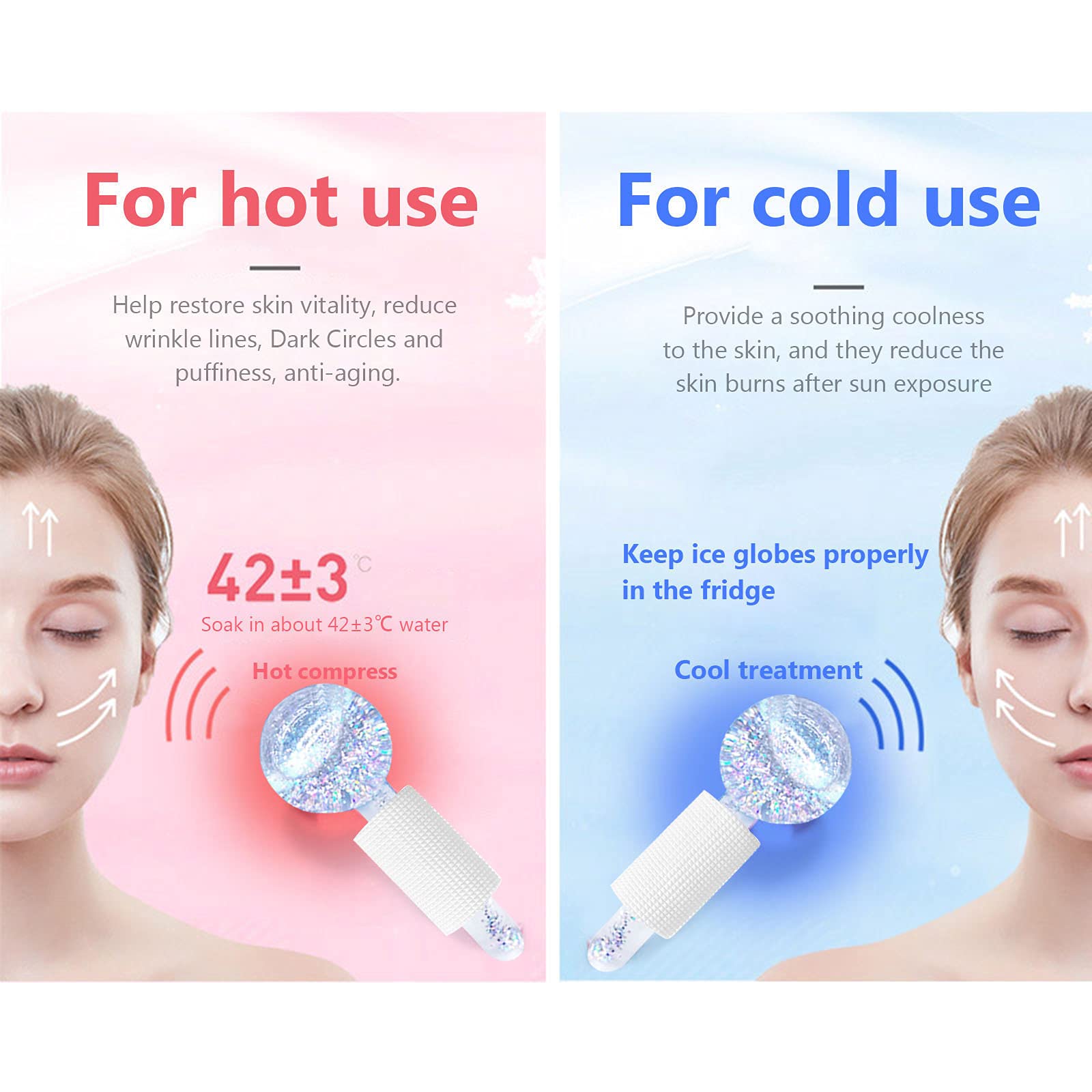 Lechnical 2PCS Facial Ice Globes & Ice Roller - Cold & Hot Therapy Crystal Glass Balls for Face Massage, Redness Soothing & Wrinkle Reduction | Perfect for Morning Skincare Routine, Post-Workout Recovery & Spa Relaxation