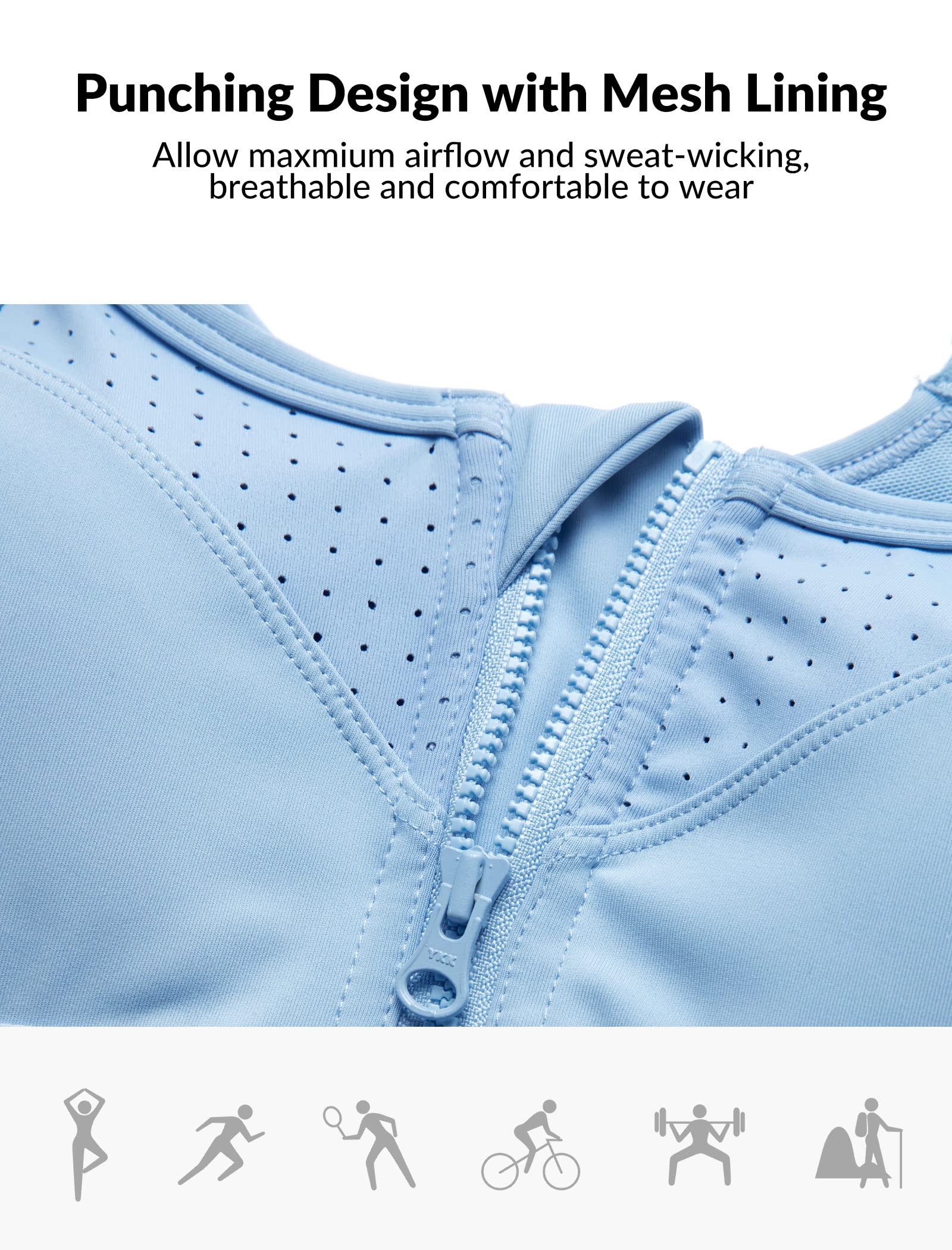 Yvette Women's High Impact Zip Front Sports Bra - Adjustable, Wireless Plus Size for Running, Workout & Gym - Comfortable Support for Active Lifestyles