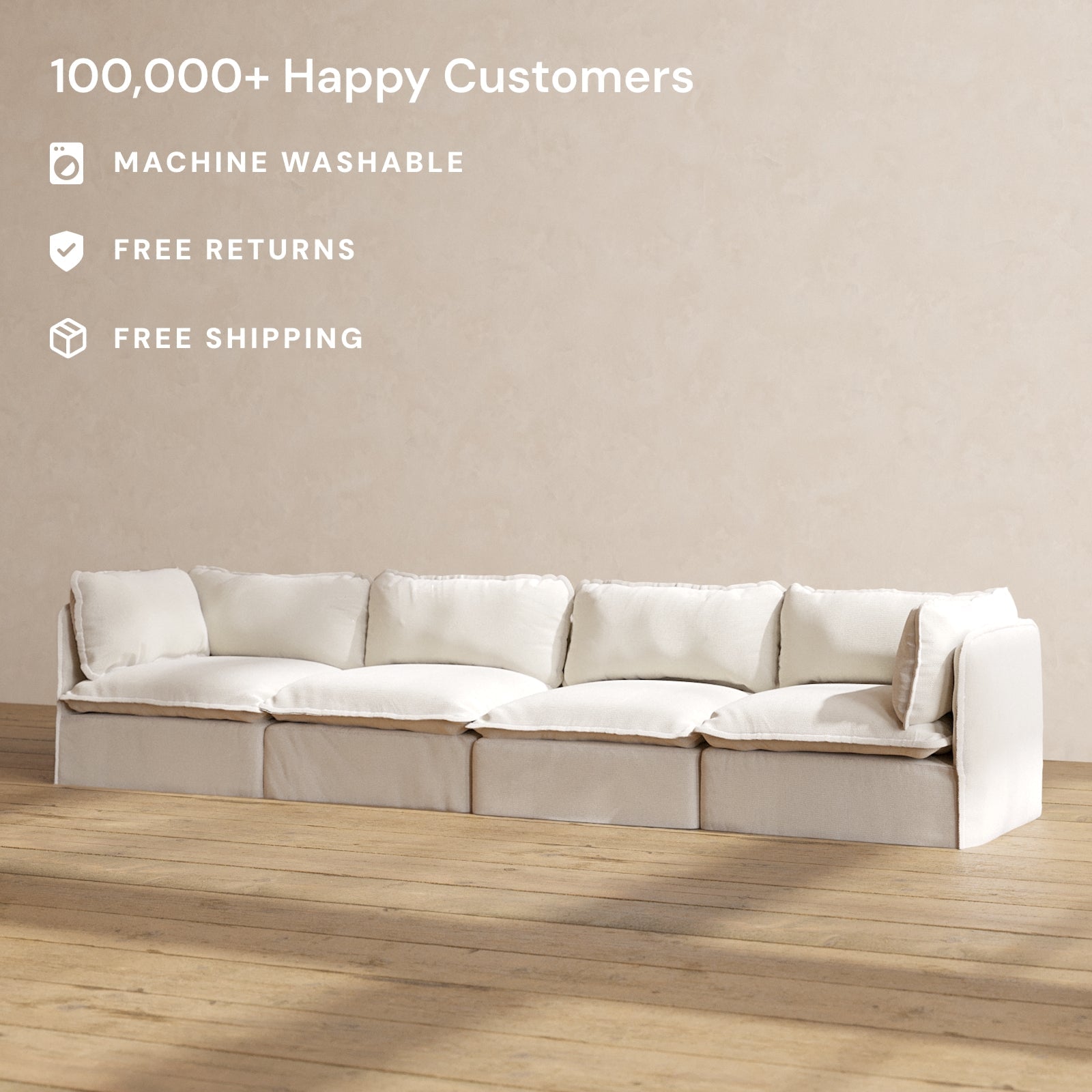 Modular Performance 4-Seater Sofa in Flour Color | Relaxed Blend Fabric | Perfect for Living Room, Family Room & Home Theater Seating