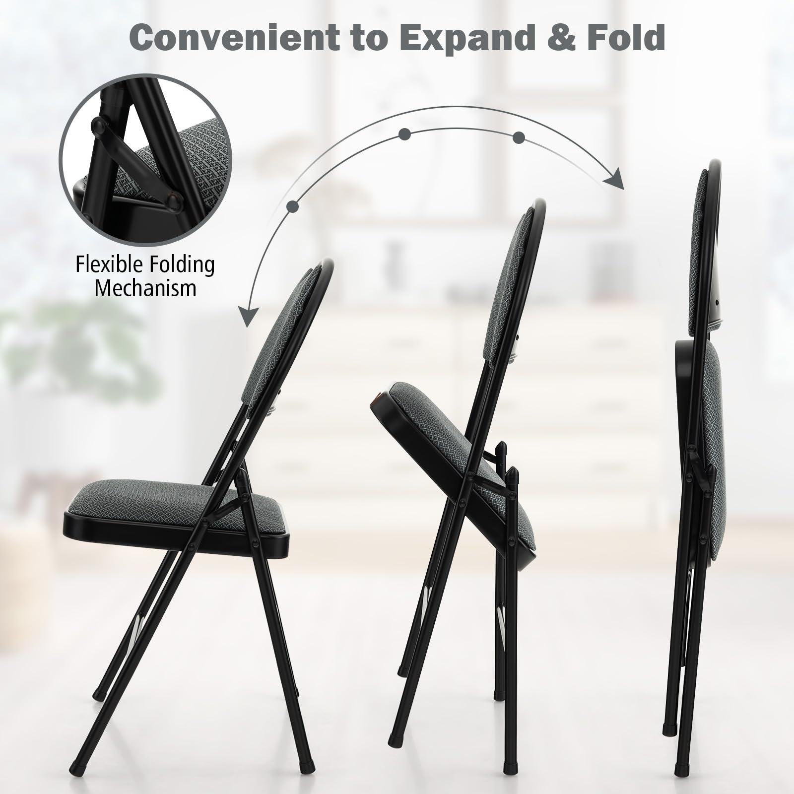 6-Pack Folding Chairs with Padded Seat & Back - Portable Metal Frame Chairs for Home, Office, Camping, Picnics & Outdoor Events - Comfortable Upholstered Chairs (Set of 6)