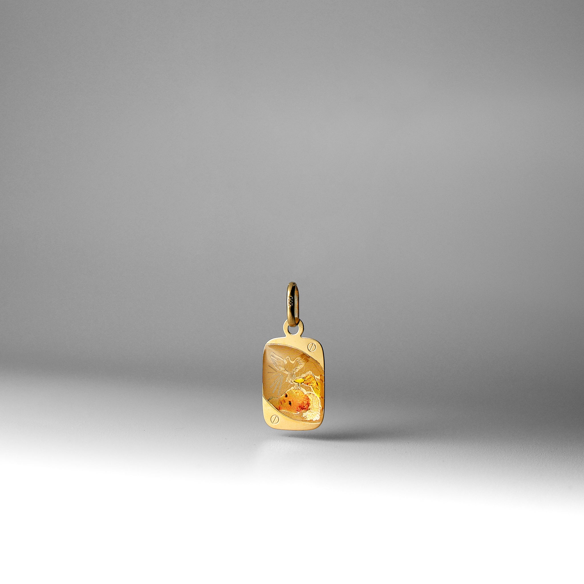 Gold Baptism Enamel Rectangular Pendant Model 0220 - Elegant Religious Jewelry Gift for Christening, First Communion & Special Occasions