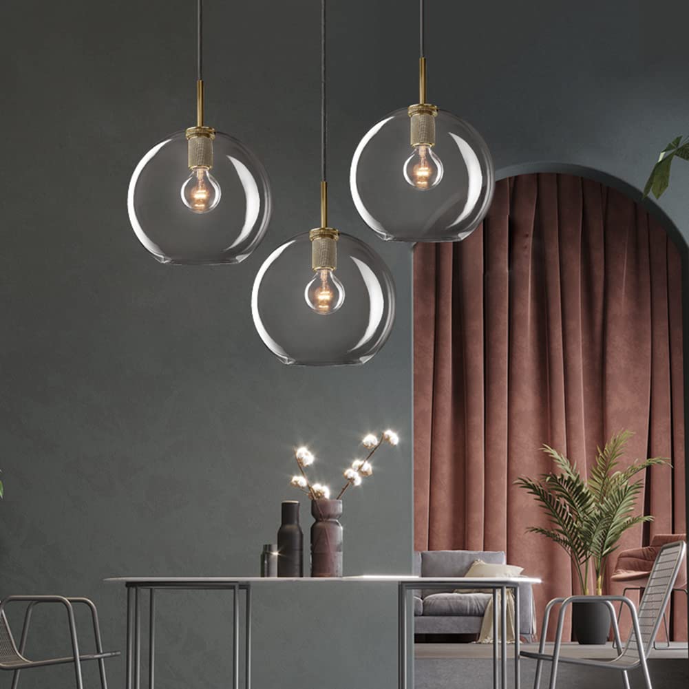 Brass Globe Pendant Light Fixture - Industrial Clear Glass Mini Hanging Light with Gold Glass Ball Shade | Perfect for Kitchen Island, Dining Room & Bedroom Lighting
