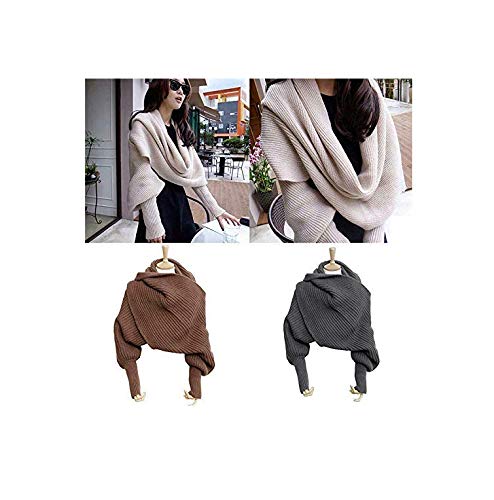 Stylish Autumn Winter Knit Scarf with Long Sleeves - Fashionable Shawl Wrap Sweater for Women | Perfect for Cold Weather Outfits & Holiday Gift Giving
