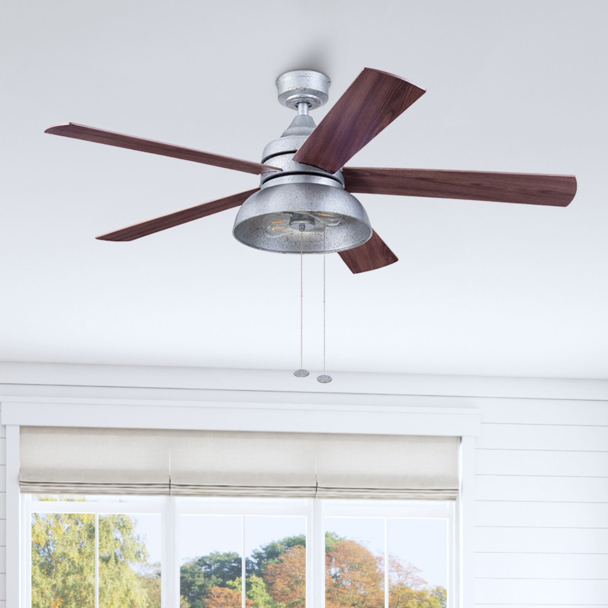 52 Inch Brightondale Galvanized Pull Chain Ceiling Fan - Indoor/Outdoor Use for Living Room, Bedroom, Patio & Covered Porch