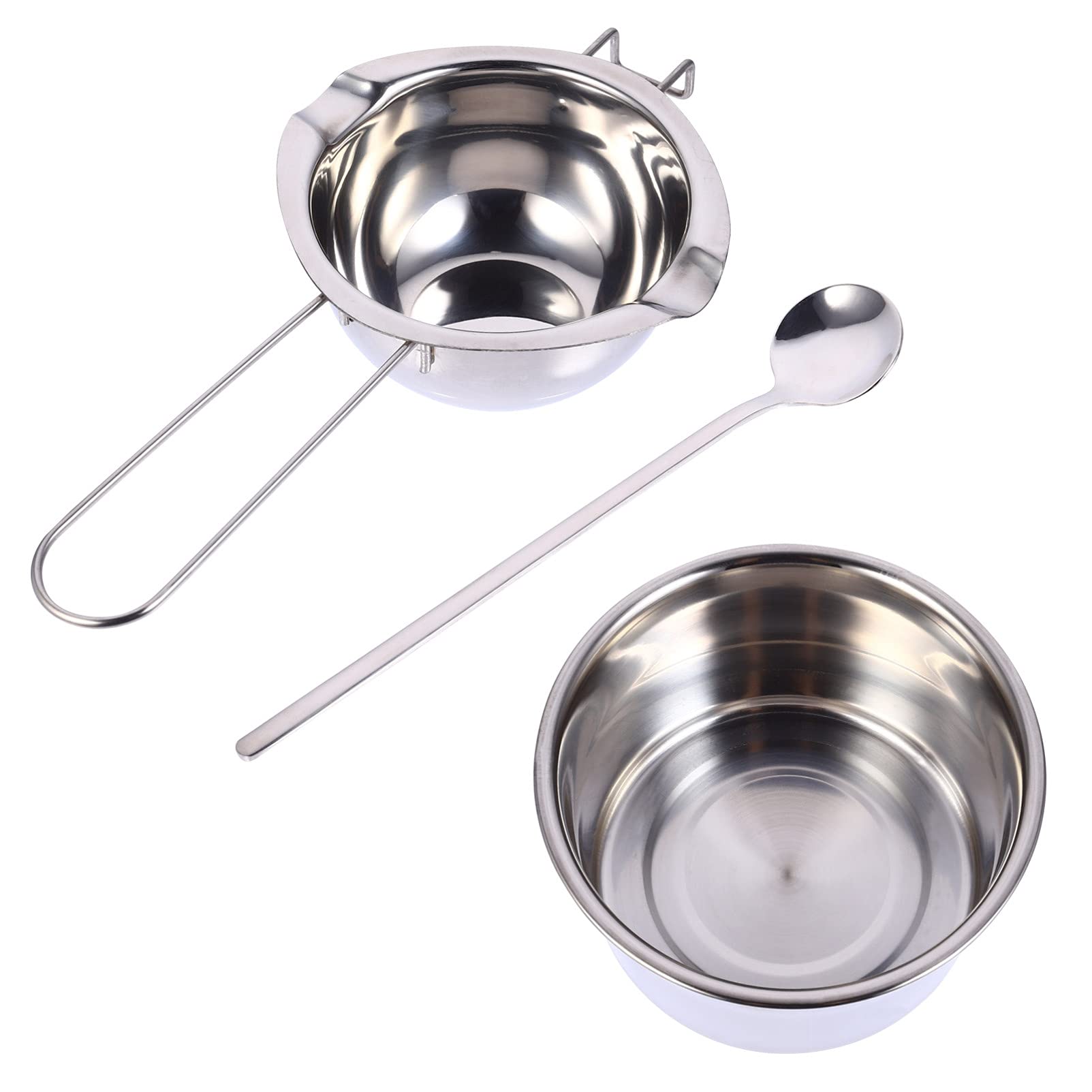 Stainless Steel Double Boiler Fondue Pot Set - 14CM Chocolate & Cheese Melting Warmer with Spoon for Candy, Candle Making & Coffee | Perfect for Home Kitchen, Party Desserts & DIY Crafts