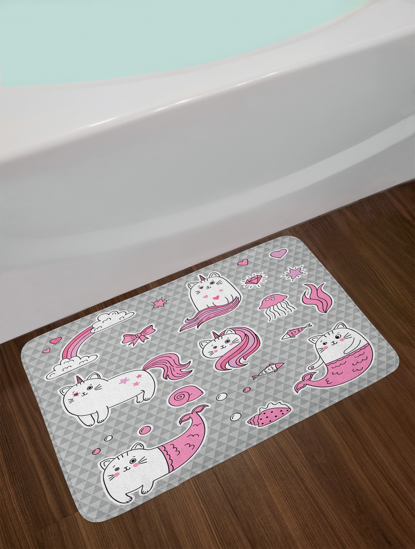 Ambesonne Soft Plush Unicorn Cat Bath Mat with Non-Slip Backing, 30.2