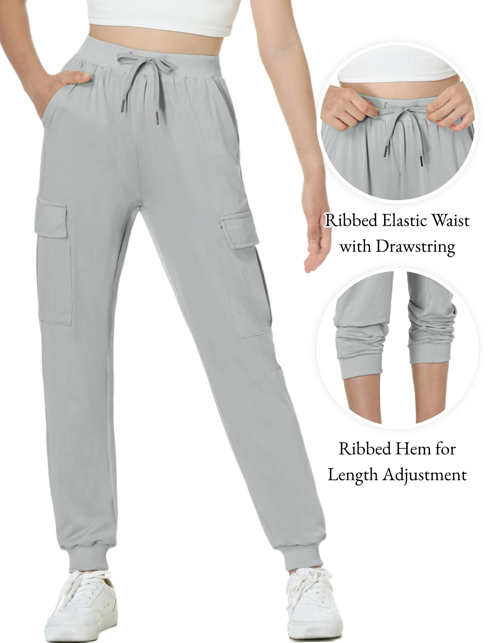 EXARUS Girls Cargo Jogger Pants - Slim Fit with Zip Pockets, Quick Dry Lightweight High Waisted Trousers for Kids 8-14 Years | Perfect for School, Sports & Outdoor Activities