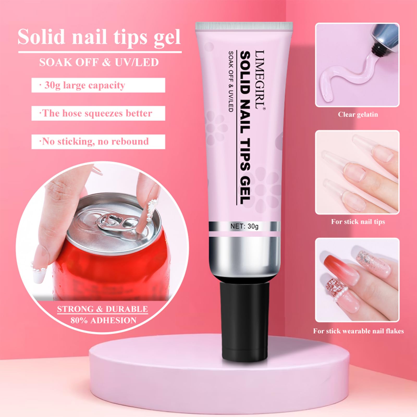LIMEGIRL Professional Solid Nail Glue Gel Kit with UV Lamp & Nail Glue Remover - Long-Lasting 30+ Days Fake Nail Adhesive for Press On Nails, Salon Quality Manicure Set - Perfect for Home Nail Art, DIY Manicures & Professional Salon Use