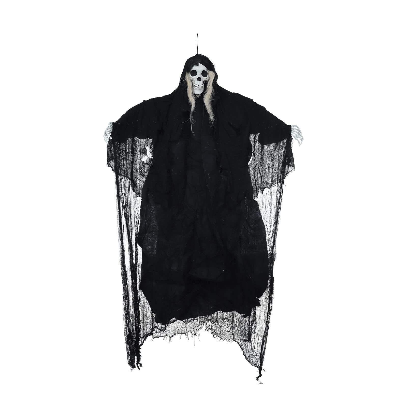 BONIXOOM 5.5 Ft Large Life Size Halloween Hanging Ghost Prop with LED Glowing Eyes & Creepy Sound - Scary Grim Ghost with Bendable Arms - Perfect for Halloween Party Decor, Haunted House, Yard Display & Spooky Indoor Decoration