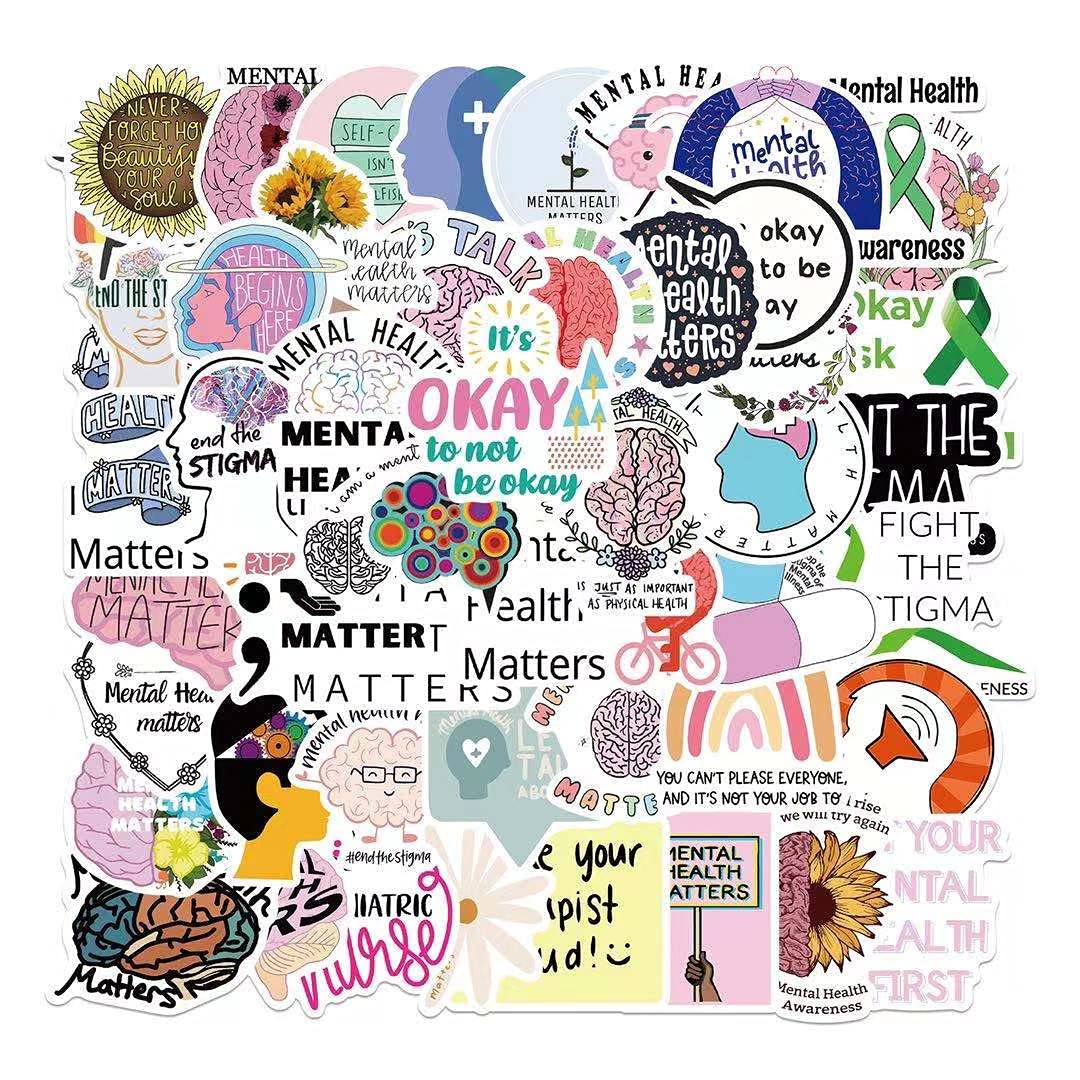 50PCS Mental Health Awareness Stickers - Waterproof Vinyl Decals for Water Bottles, Laptops & Journals | Promote Self-Care & Wellness (Great for Therapy Offices, Schools, and Support Groups)