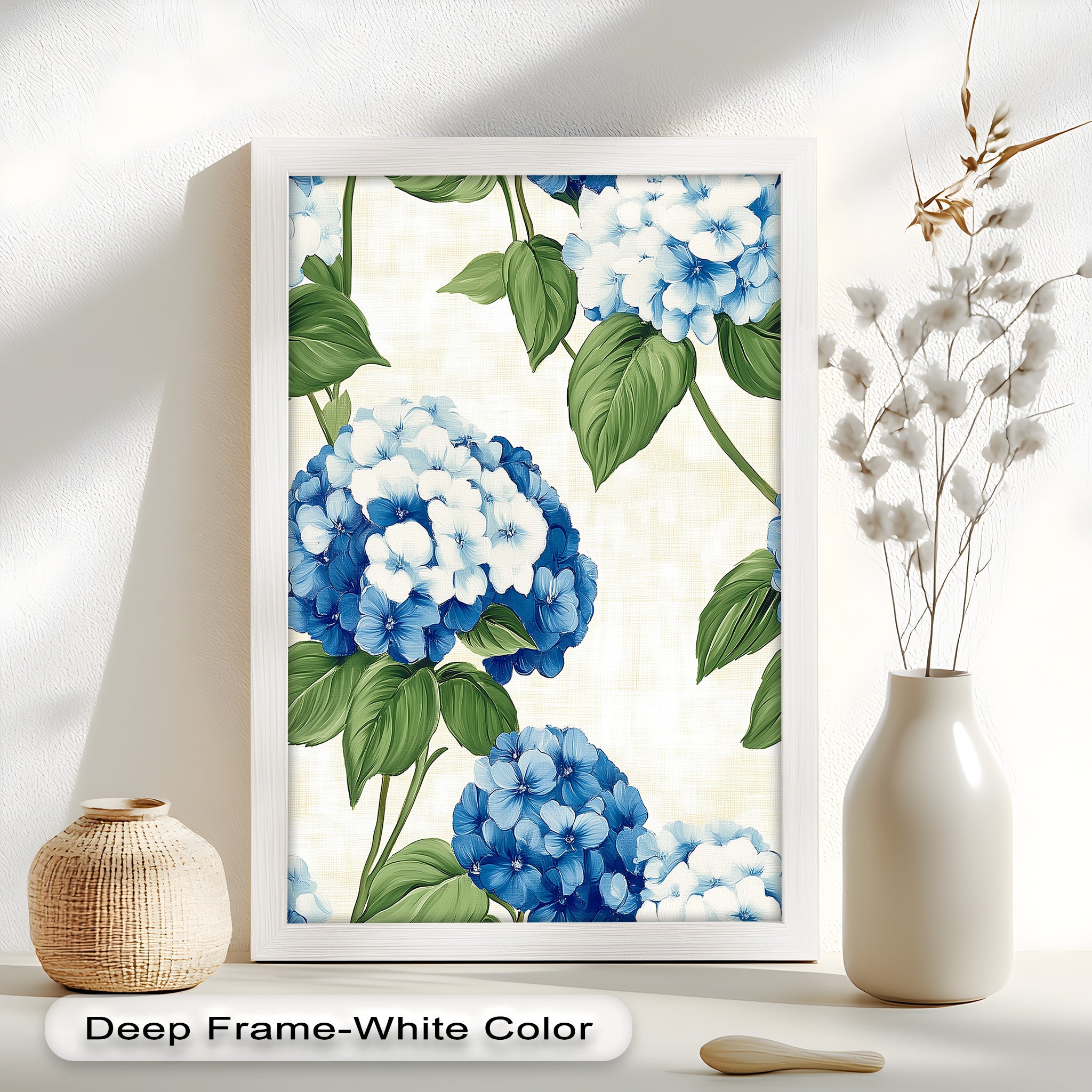 Blue and White Blooming Flower Oil Painting - Handmade Canvas Art for Home Decor, Living Room, Bedroom & Office Wall
