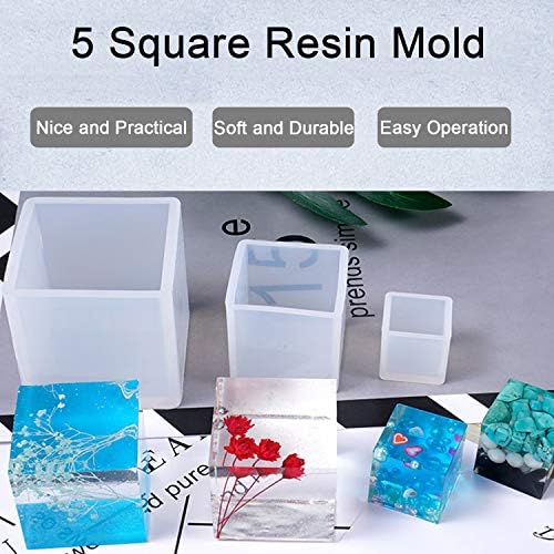 Premium Square Silicone Resin Molds for DIY Crafts - Set of 5 Cube Casting Molds for Epoxy Resin, Jewelry Making, and Home Decor Projects | Perfect for Resin Art, Geode Creations & Gift Making