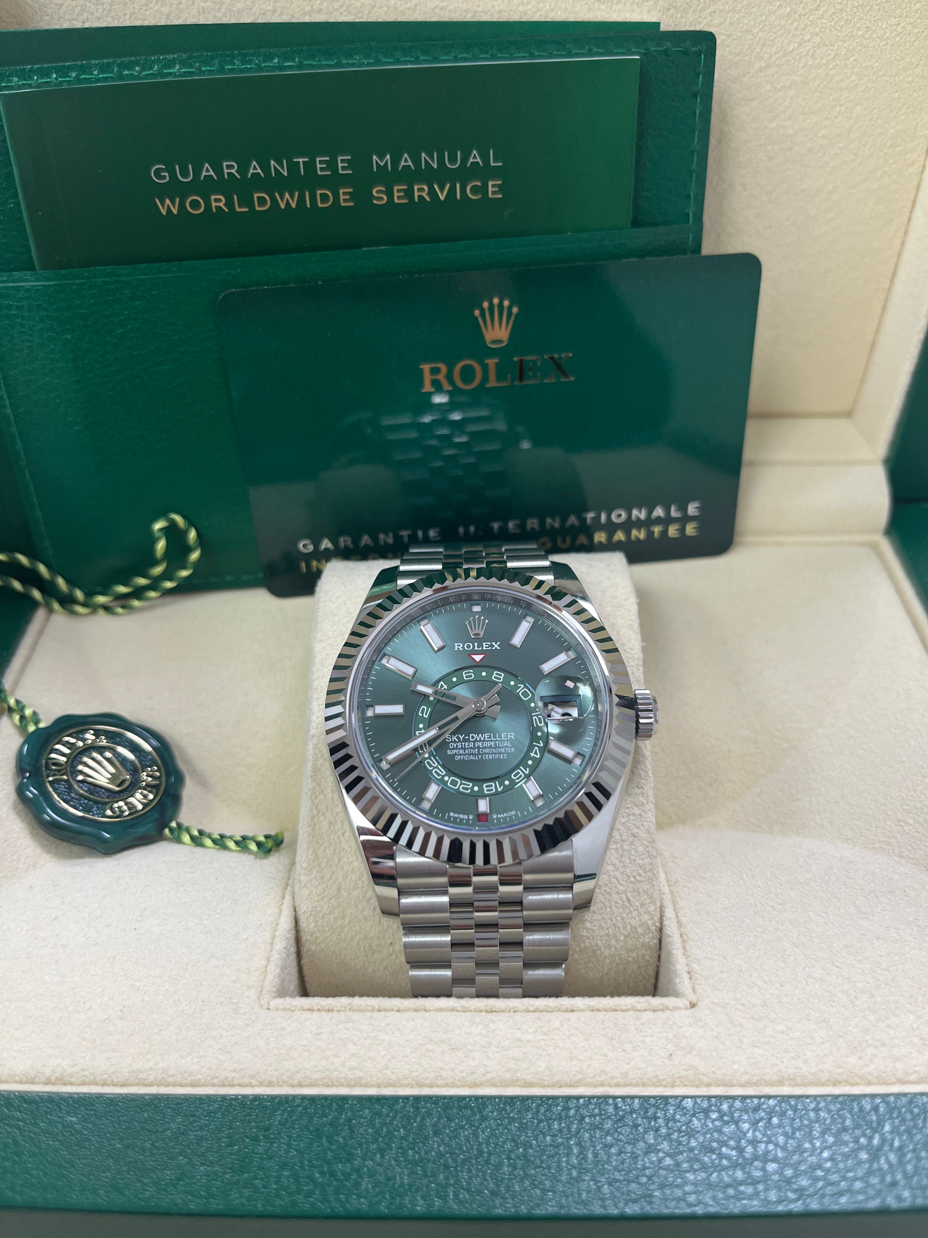 Rolex Sky-Dweller 42mm Mint Green Dial Jubilee Bracelet 336934 - Luxury Automatic Watch for Men, Travel & Business