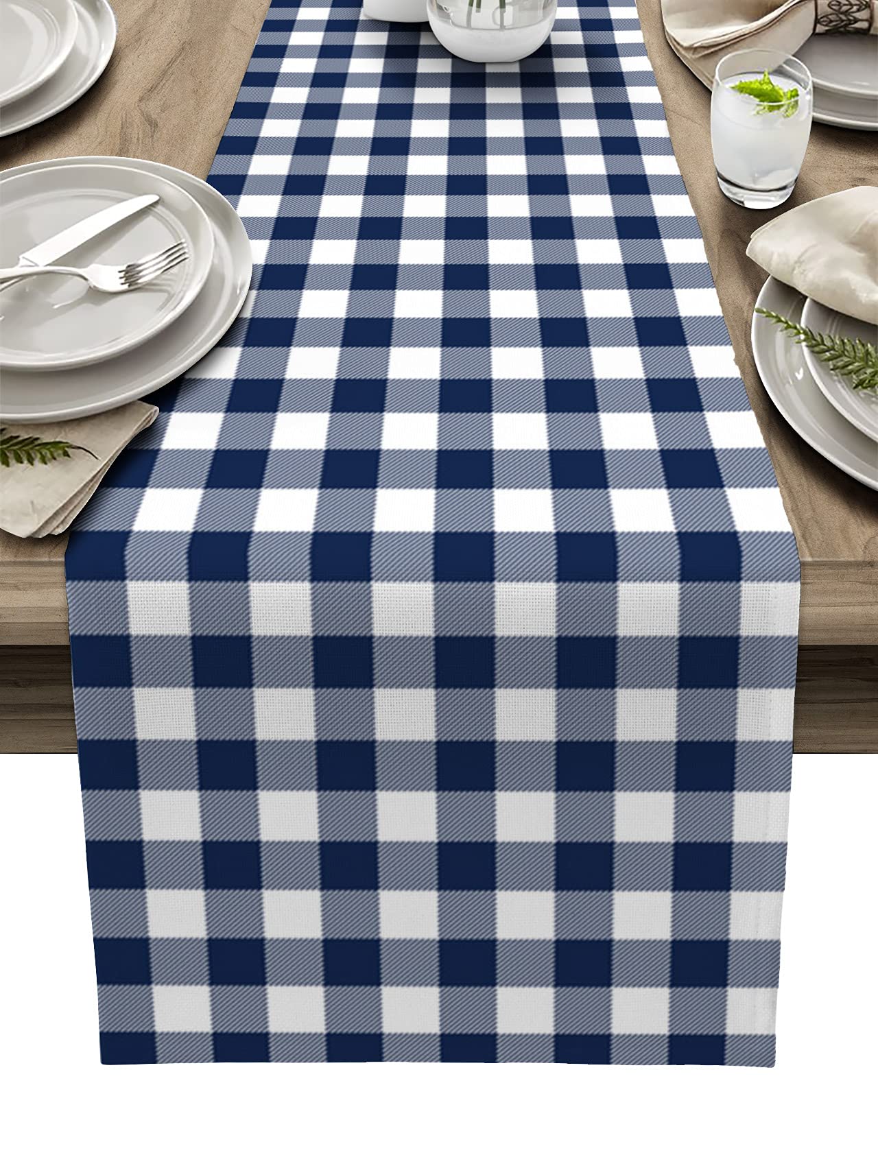 90 Inch Navy Buffalo Plaid Table Runner - 13x90in Kitchen Dining Table Decor for Parties, Holidays & Home Decor - Perfect for Farmhouse, Rustic & Christmas Decorations