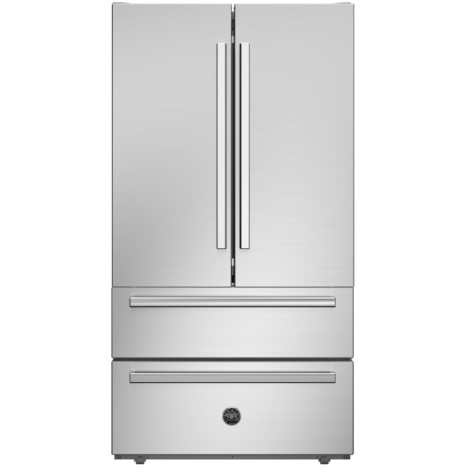 Bertazzoni 36 Inch 22.5 cu.ft Freestanding French Door Refrigerator with Ice Maker - Stainless Steel Energy Star Rated for Modern Kitchen & Open Concept Homes (Model REF36FDFIXNV)