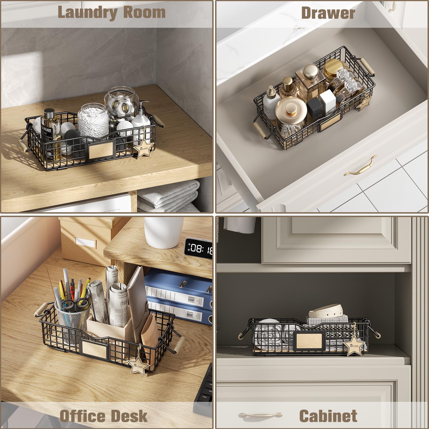 Premium Bathroom Organizer Basket with Handle - Stylish Vanity Tray for Skincare & Cosmetics Storage - Black Countertop Organizer for Bathroom Decor | Perfect for Small Spaces, Makeup Vanity & Spa-Like Bathroom Organization