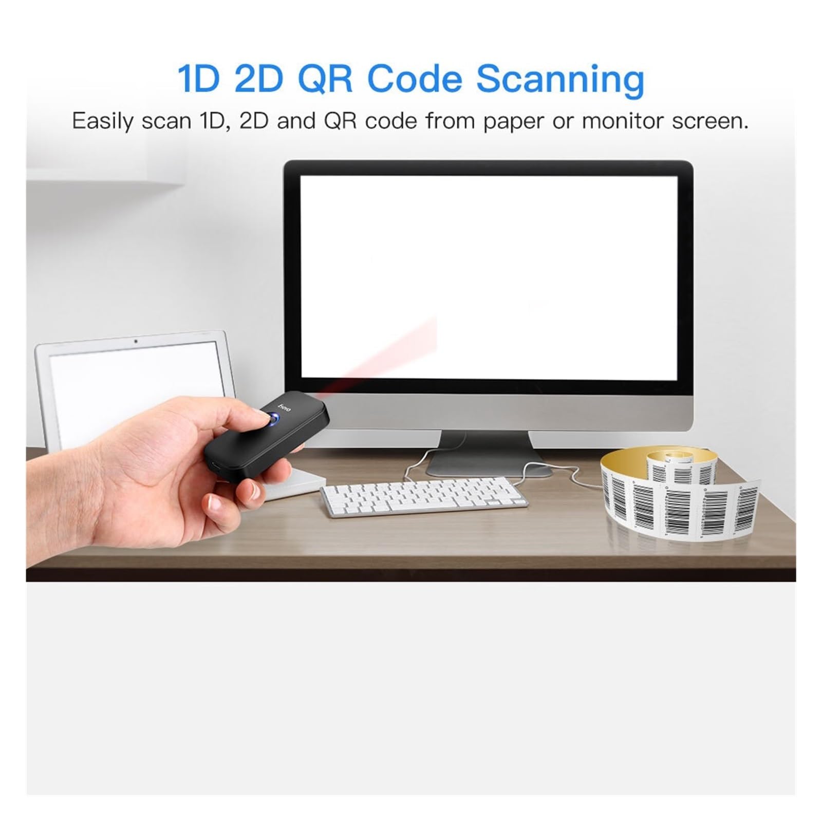Portable Document Scanner - 1D/2D Barcode & QR Code Reader with USB & 2.4G Wireless - Ideal for Scanning Books, Invoices, Receipts, PDF417, Data Matrix - Perfect for Office, Library, Retail and Home Use