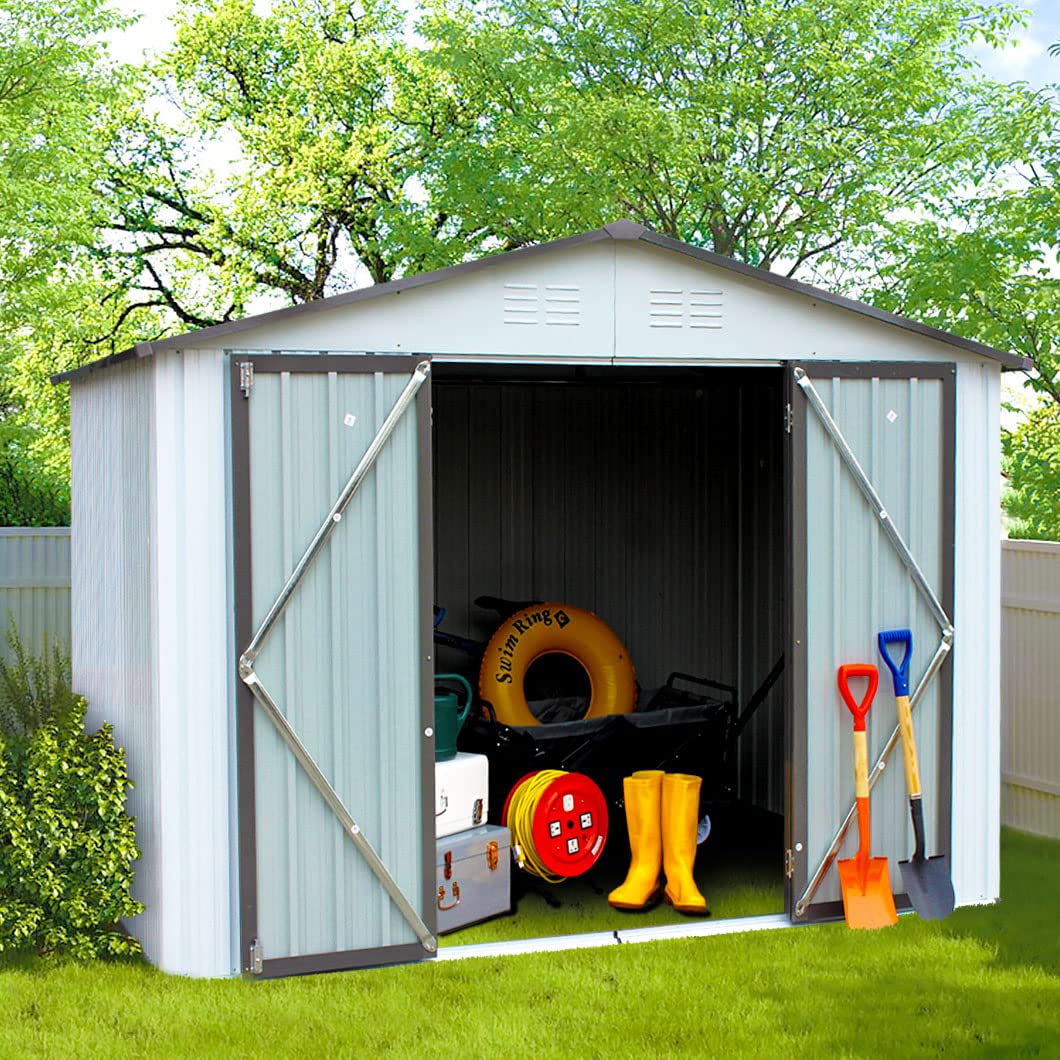 8x6 Ft Outdoor Metal Storage Shed with Lockable Doors - Large Garden Shed for Bike, Tools & Lawn Mower Storage | Weather-Resistant & Durable for Backyard, Patio & Garage Organization