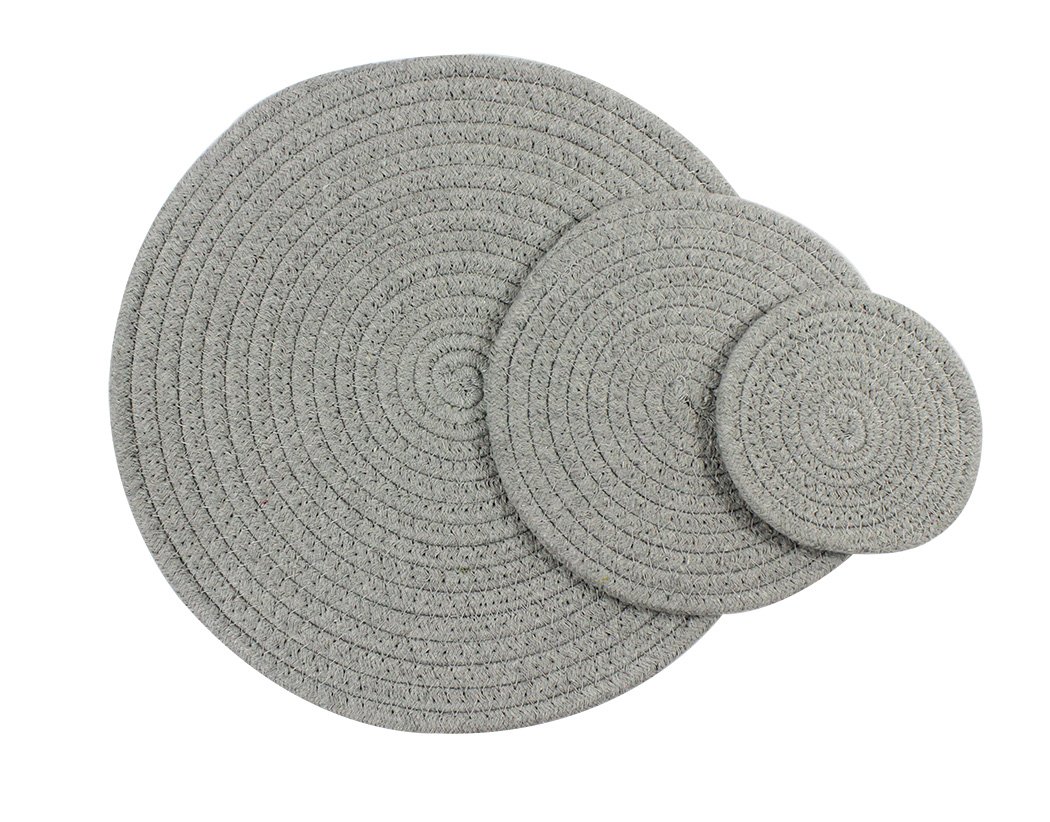 Stylish Round Woven Placemats Set of 3 - Gray Modern Table Mats for Dining, Kitchen & Home Decor - Large Medium Small Sizes - Waterproof & Easy Clean Table Protectors