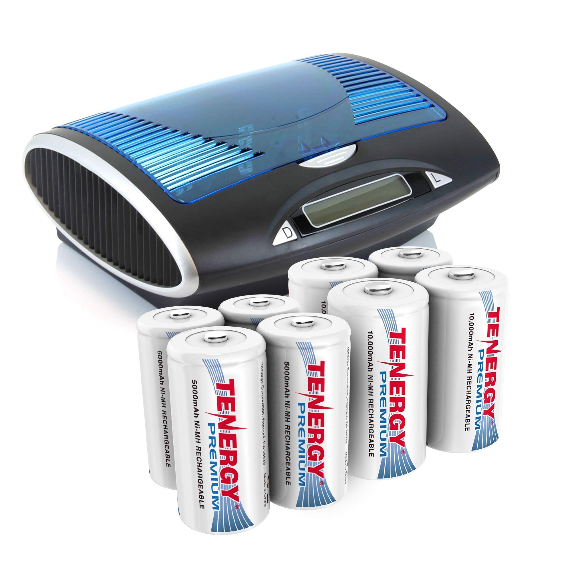 Premium High Capacity Rechargeable Batteries 8 Pack - 4 C & 4 D Batteries with LCD Smart Charger for High Performance Electronics | Professional Use for Cameras, Flashlights, Toys & More