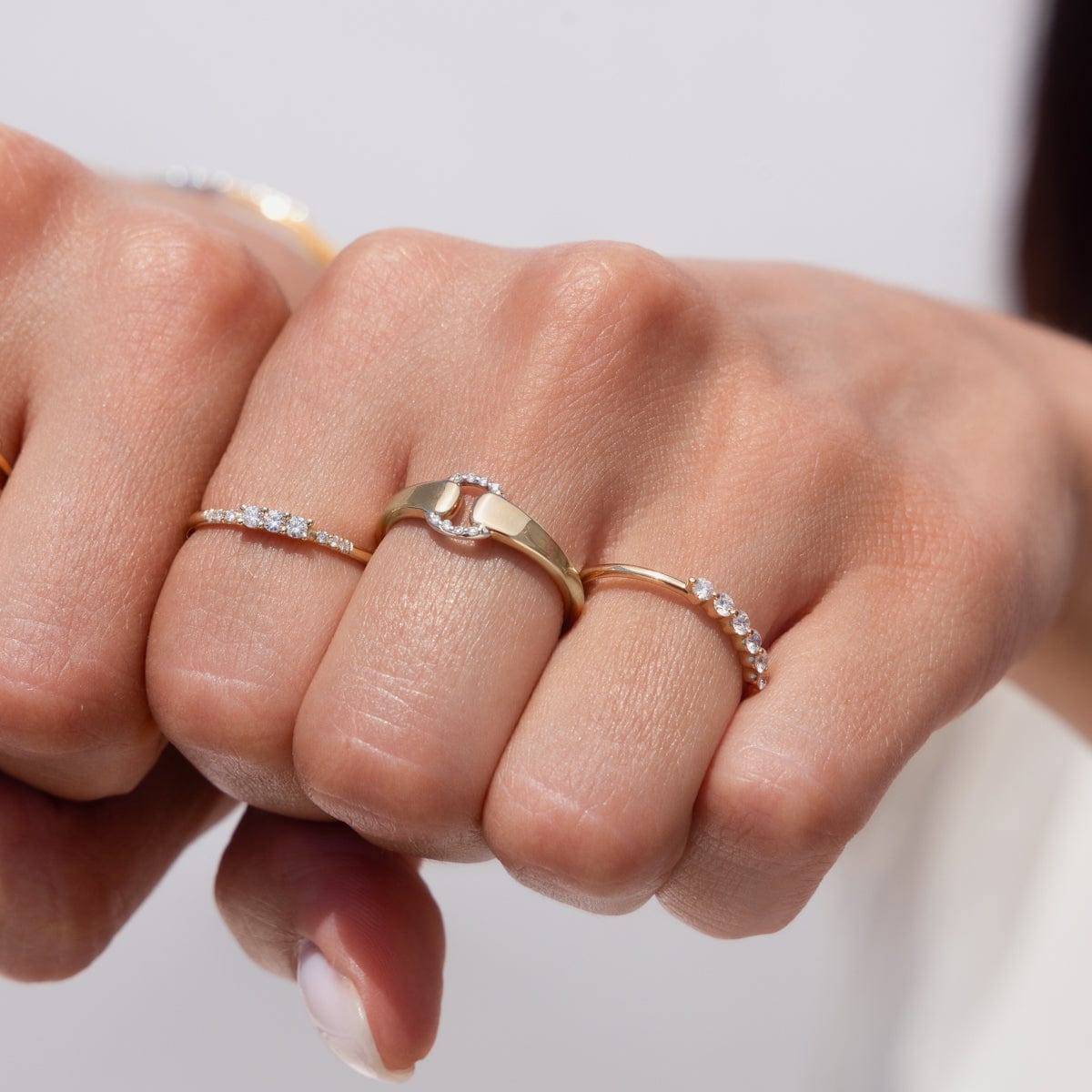 Two Tone Diamond Buckle Ring for Women - Elegant Stackable Jewelry Gift for Valentine's Day, Anniversary & Special Occasions
