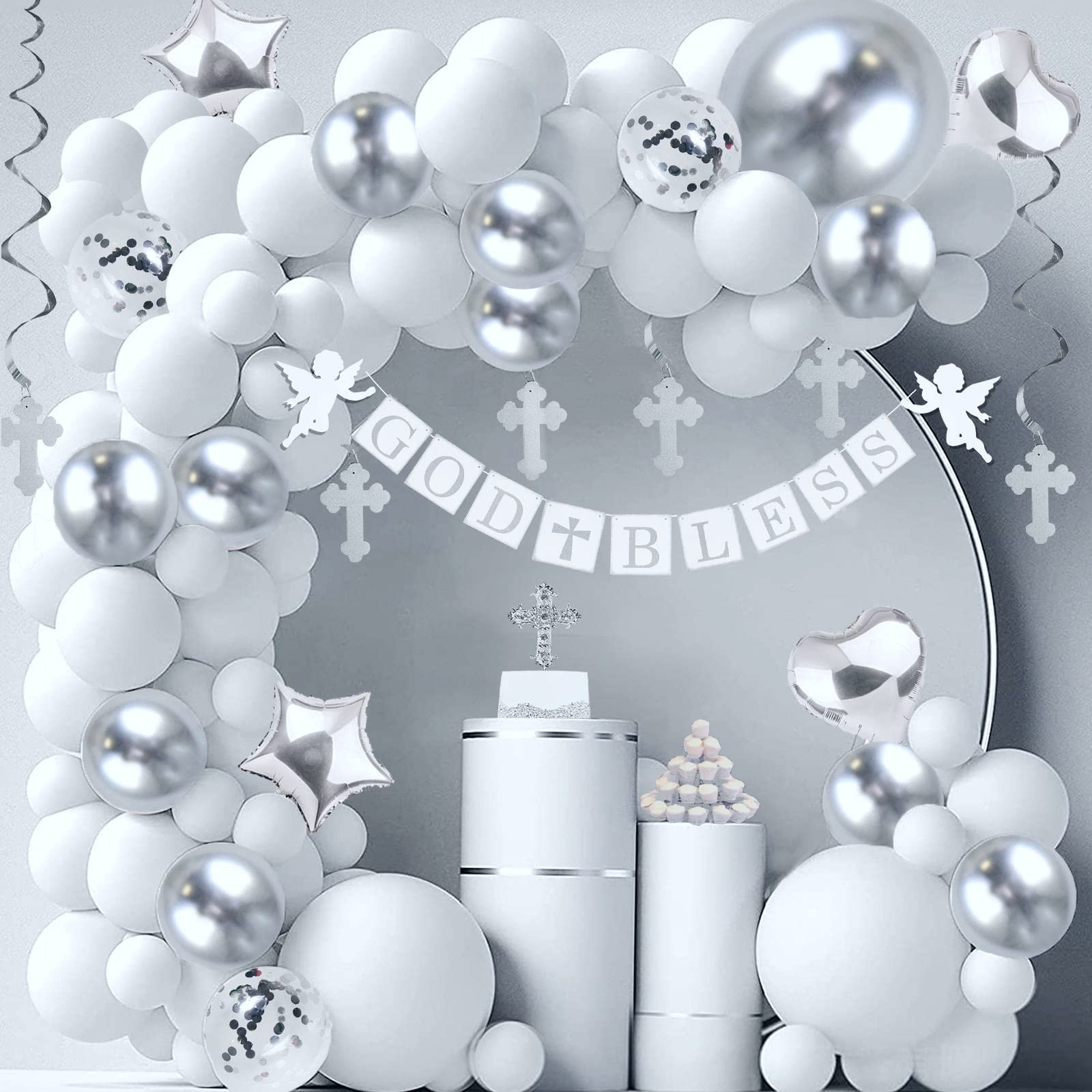Elkanah Baptism Decorations for Boys & Girls - First Communion Party Supplies, Christening Balloons & Bautizo Decor - Perfect for Baby Baptism, Holy Communion & Church Celebrations