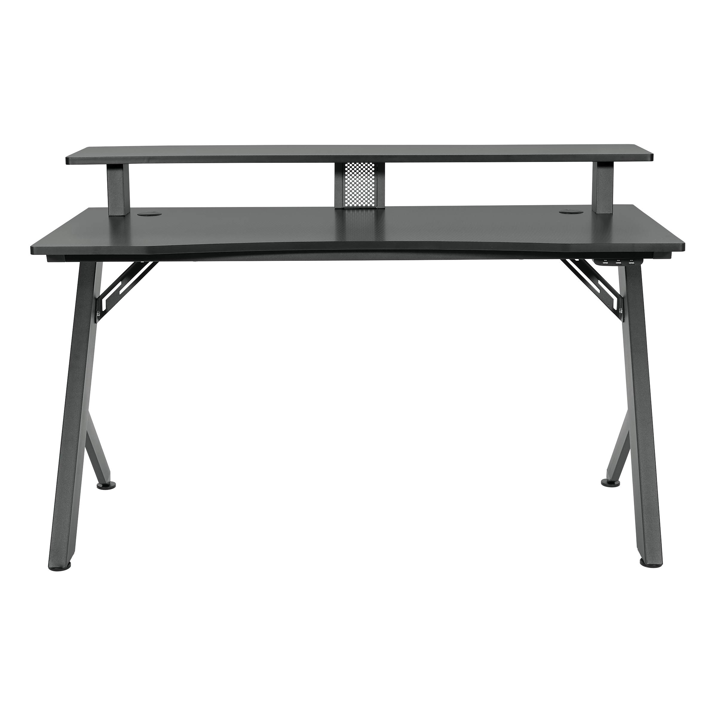 OSP Home Furnishings Area51 Battlestation Gaming Desk with Bluetooth RGB LED Lights - Ergonomic Computer Desk for Gamers & Streamers - Matte Black Gaming Desk for PC Setup, Home Office & Esports
