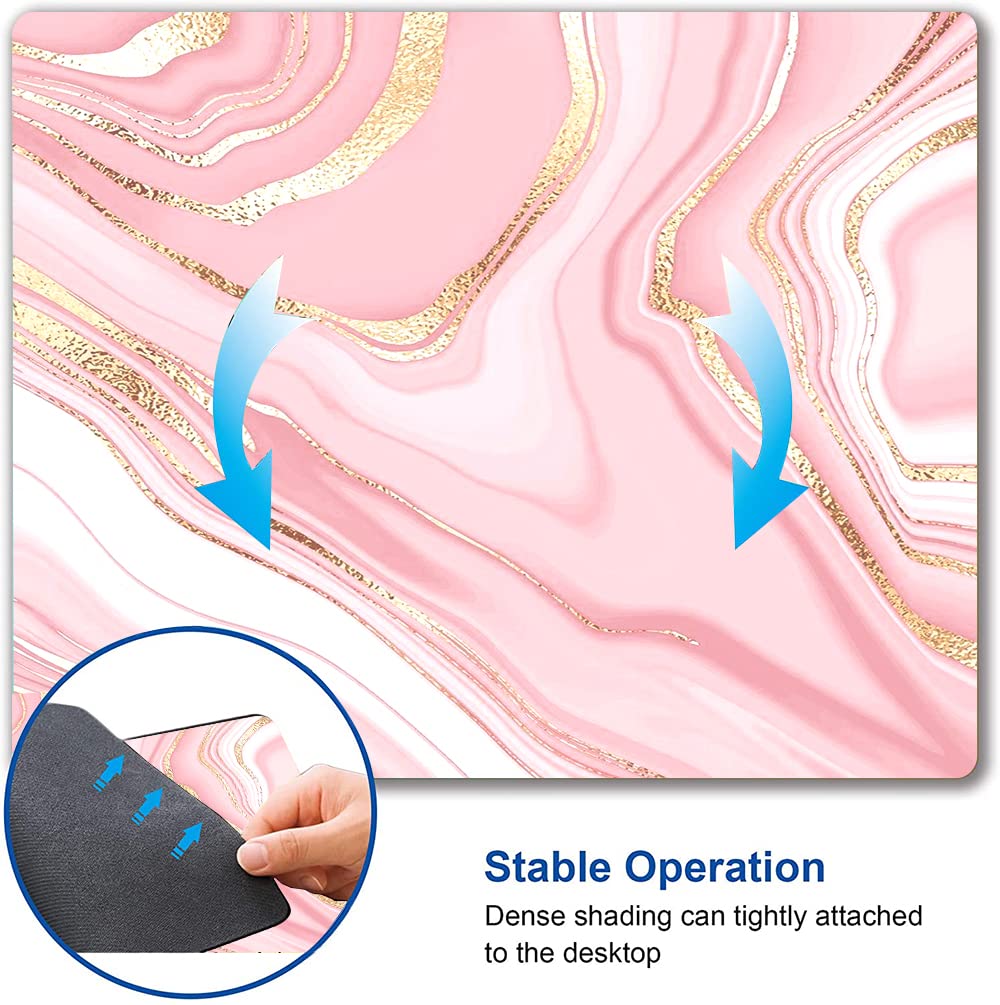 Stylish Pink Gold Marble Mouse Pad - Non-Slip Rubber Base Square Mouse Mat for Office, Laptop & Desk - Personalized Computer Accessory for Work & Gaming