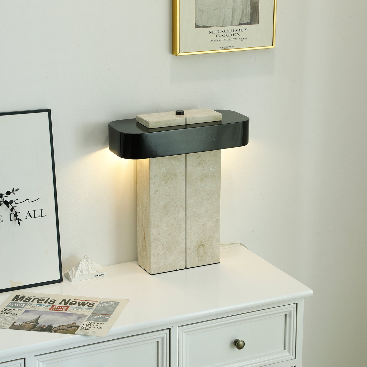 Bastion Marble Table Lamp - Modern Home & Office Lighting Decor for Bedroom, Living Room, Study
