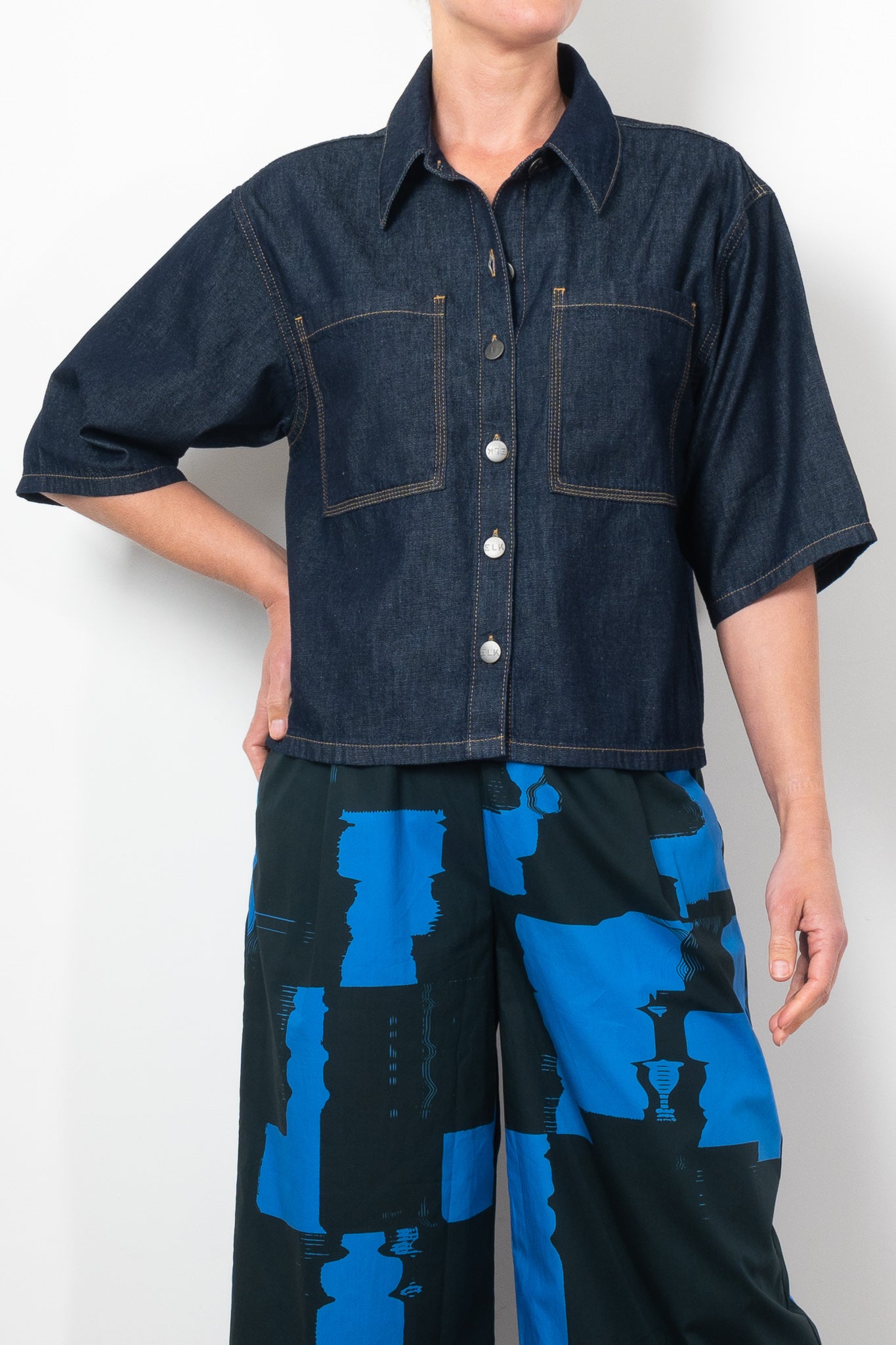 ELK Denim Pocket Shirt for Men - Vintage Washed Button Down Shirt with Chest Pocket | Casual Wear, Outdoor Activities & Street Style Fashion