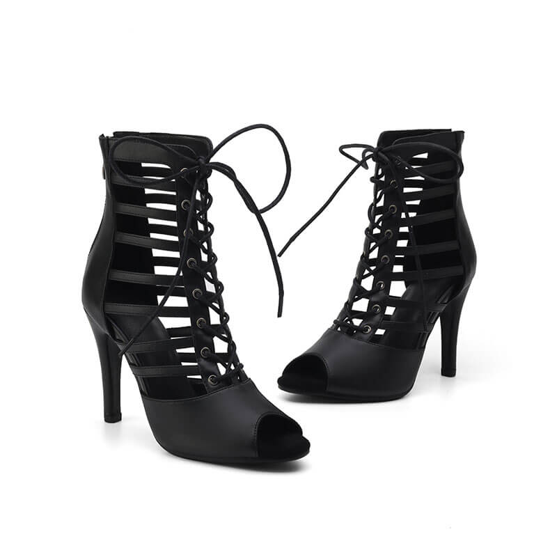 Black Matte Latin Ballroom Ankle Boots - Women's Dance Shoes for Salsa, Tango & Ballroom - Comfortable & Stylish for Performances & Practice