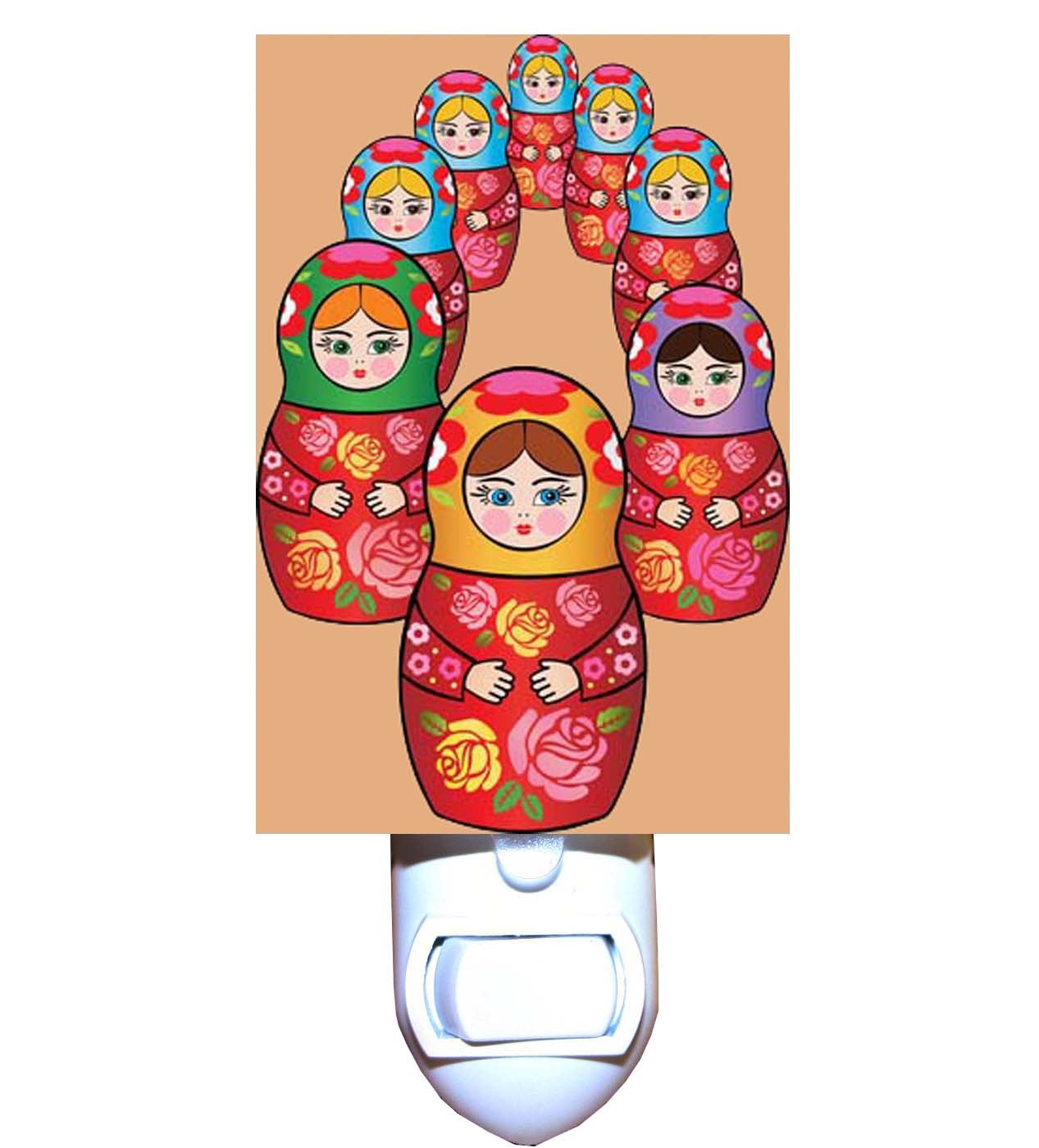 Russian Nesting Doll Circle Decorative Night Light - Handmade Wooden Matryoshka LED Lamp for Bedroom, Nursery & Living Room Decor | Perfect Gift for Home, Kids Room & Themed Parties